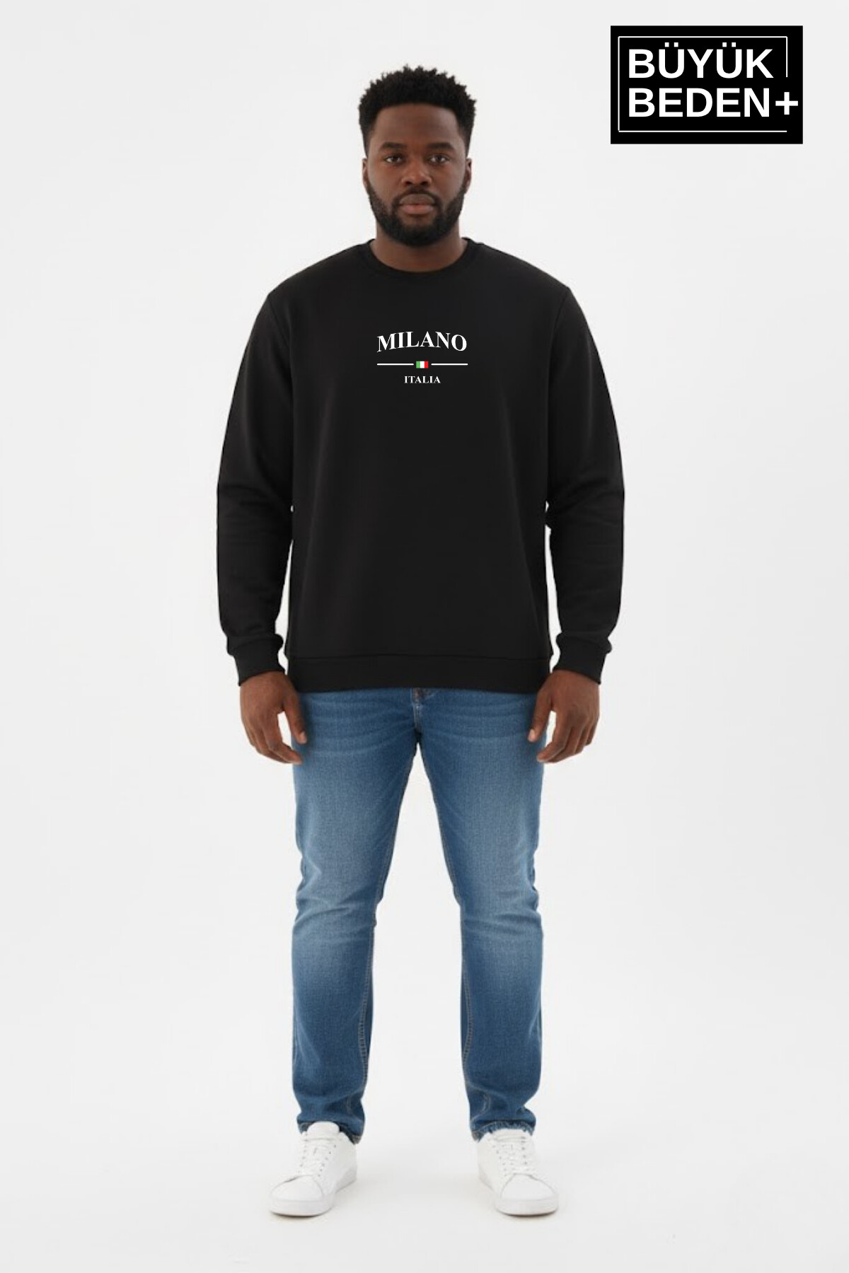 Erkek Büyük Beden MİLANO İTALiA Baskılı Bisiklet Yaka İnce Sweatshirt SPR26BSW956-9
