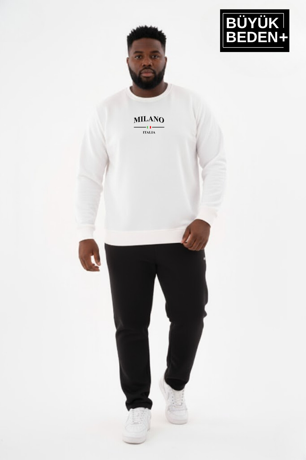 Erkek Büyük Beden MİLANO İTALiA Baskılı Bisiklet Yaka İnce Sweatshirt SPR26BSW956-9