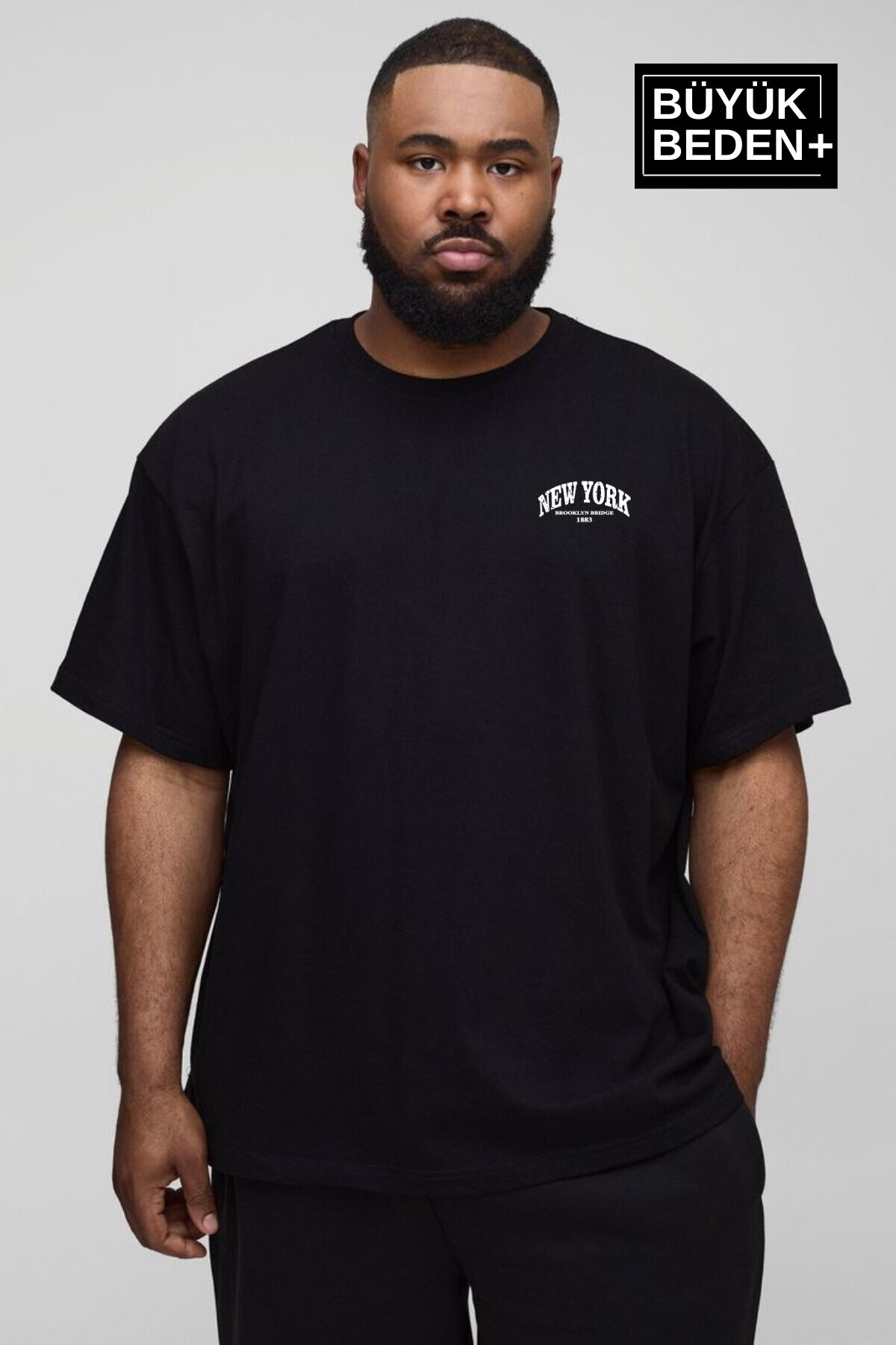  Süperlife Erkek Büyük Beden New York Baskılı 3xl-6xl Bisiklet Yaka Tshırt SPR26BTS510-05