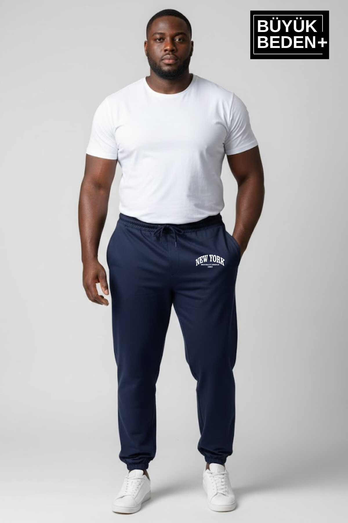 Erkek Büyük Beden New York Baskılı Paça Lastikli Rahat Kesim Jogger İnce Eşofman Altı SPR26BEA951-5