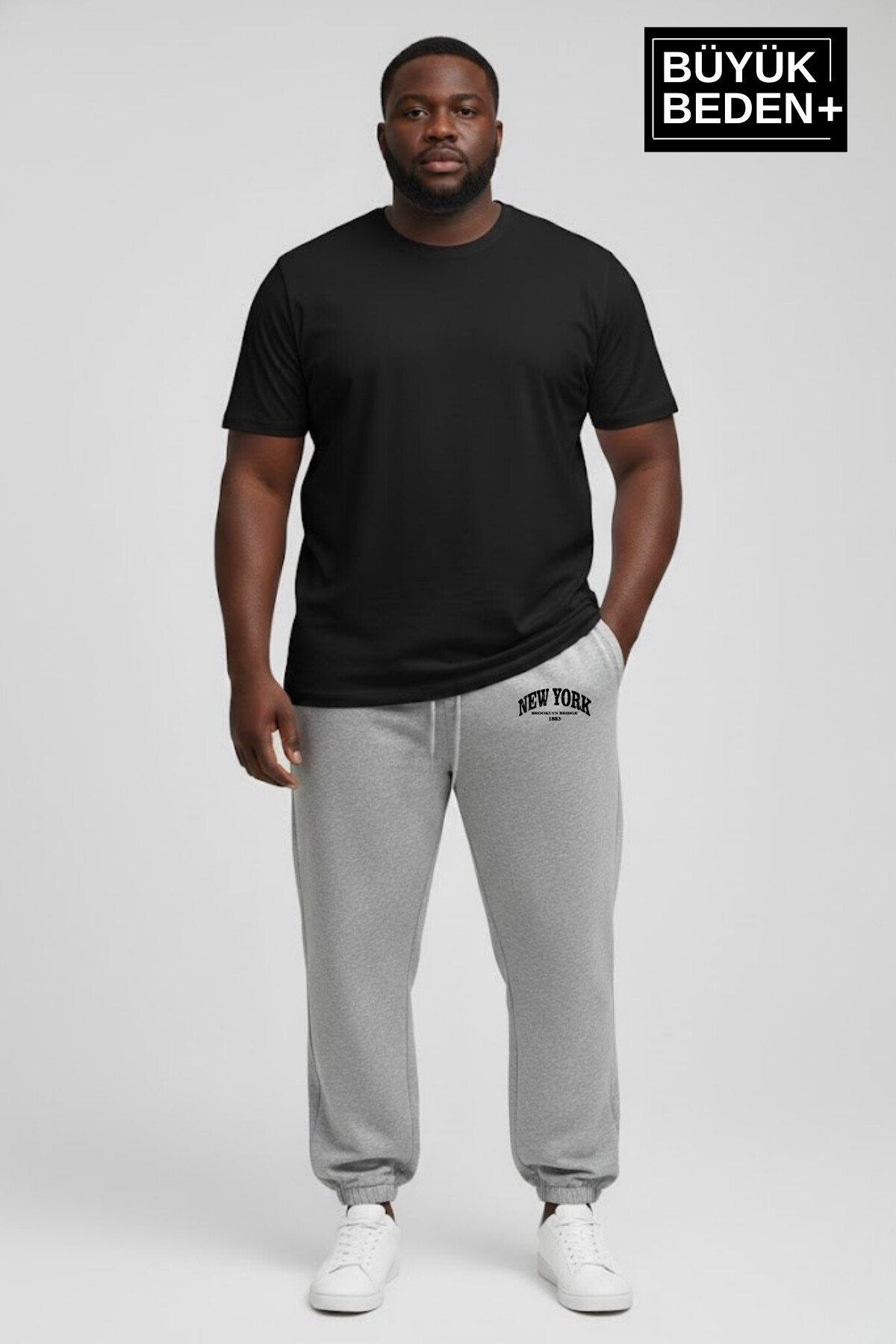 Erkek Büyük Beden New York Baskılı Paça Lastikli Rahat Kesim Jogger İnce Eşofman Altı SPR26BEA951-5