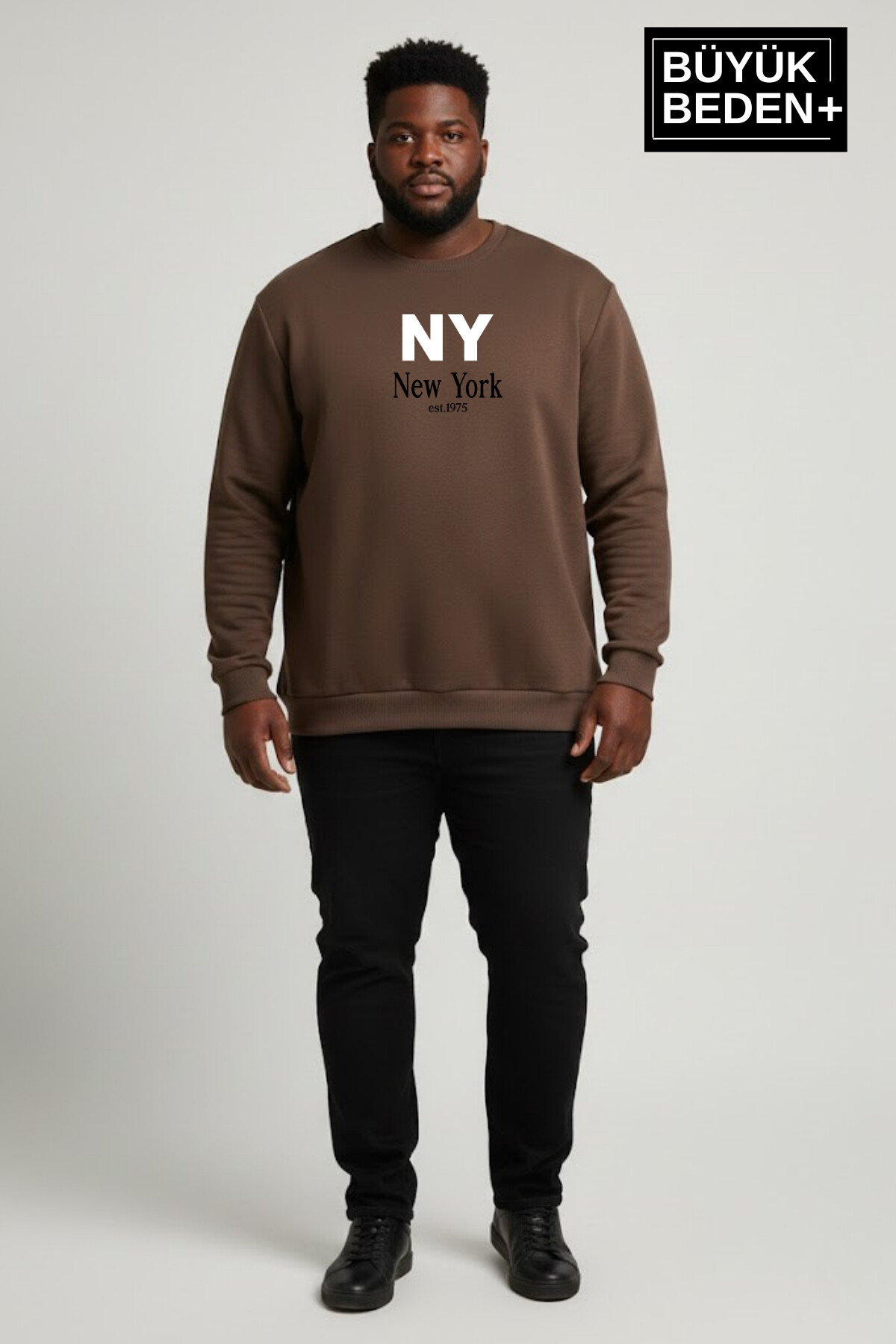 Erkek Büyük Beden NY Newyork Baskılı Bisiklet Yaka ince Sweatshirt SPR26BSW956-15