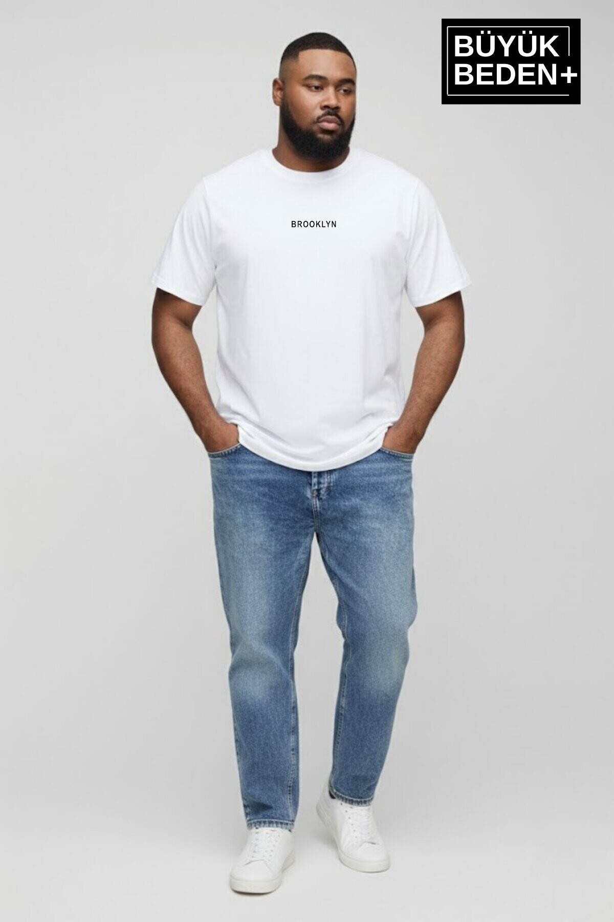 Erkek Büyük Beden Orta Brooklyn Baskılı 3xl-6xl Bisiklet Yaka Tshırt SPR26BTS510-8