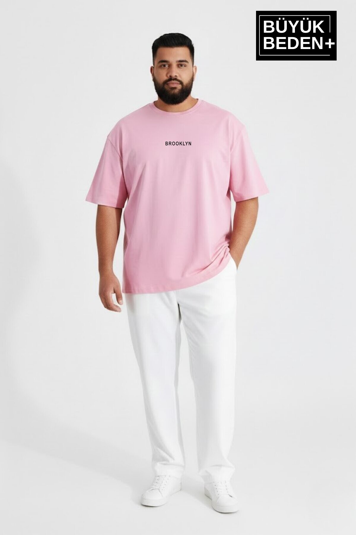 Erkek Büyük Beden Orta Brooklyn Baskılı 3xl-6xl Bisiklet Yaka Tshırt SPR26BTS510-8