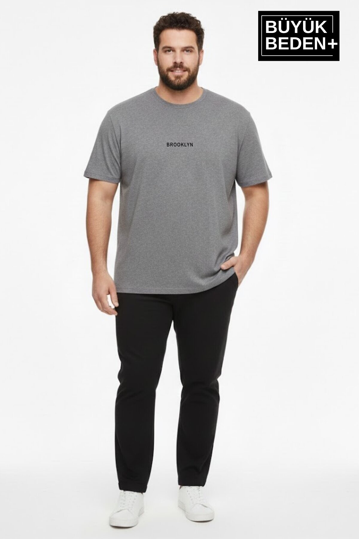 Erkek Büyük Beden Orta Brooklyn Baskılı 3xl-6xl Bisiklet Yaka Tshırt SPR26BTS510-8