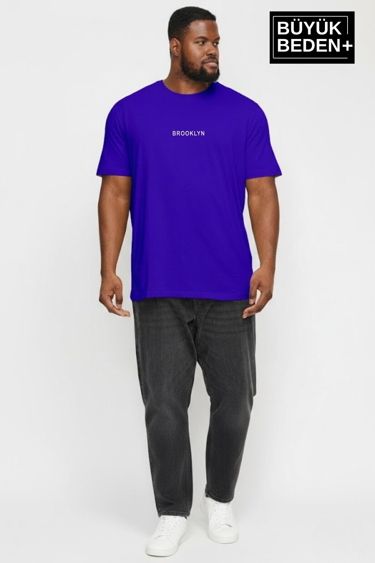 Erkek Büyük Beden Orta Brooklyn Baskılı 3xl-6xl Bisiklet Yaka Tshırt SPR26BTS510-8