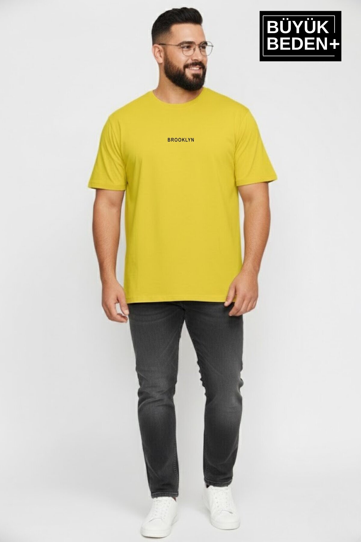 Erkek Büyük Beden Orta Brooklyn Baskılı 3xl-6xl Bisiklet Yaka Tshırt SPR26BTS510-8