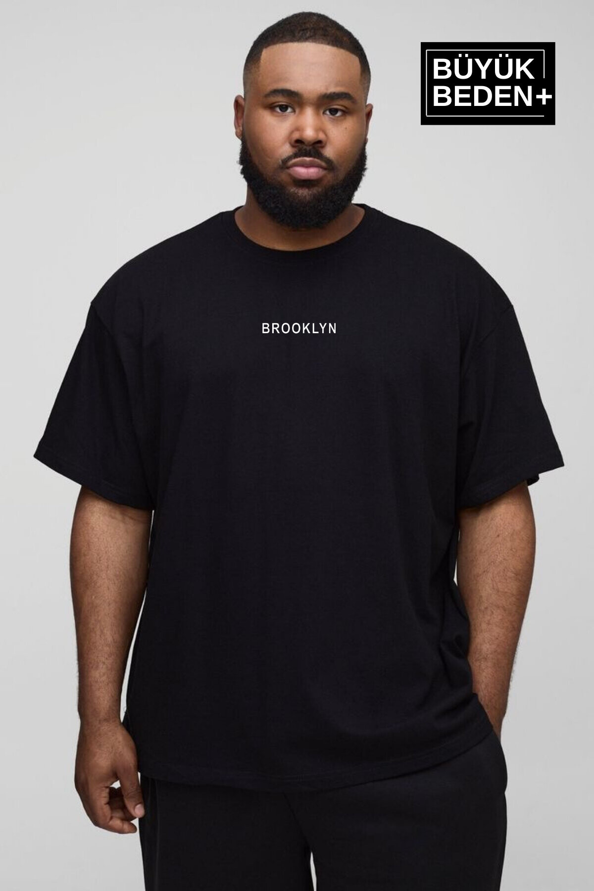Erkek Büyük Beden Orta Brooklyn Baskılı 3xl-6xl Bisiklet Yaka Tshırt SPR26BTS510-8
