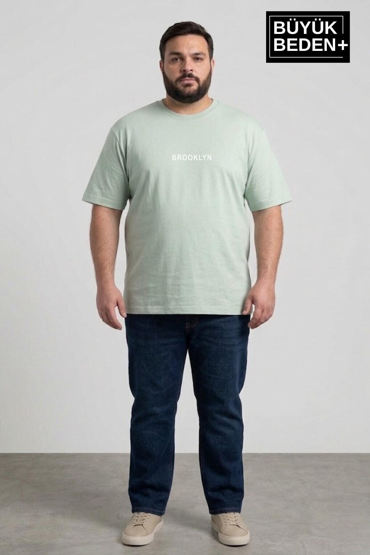 Erkek Büyük Beden Orta Brooklyn Baskılı 3xl-6xl Bisiklet Yaka Tshırt SPR26BTS510-8