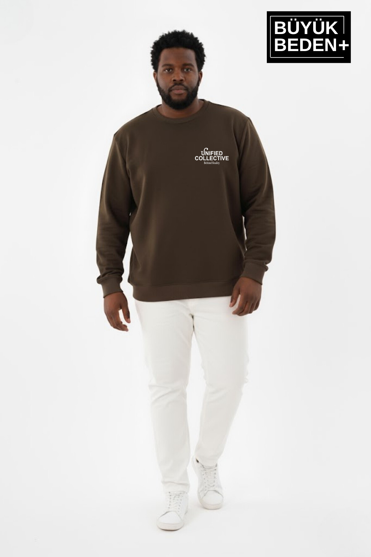 Erkek Büyük Beden Unified Collective Baskılı Bisiklet Yaka İnce Sweatshirt SPR26BSW956-10