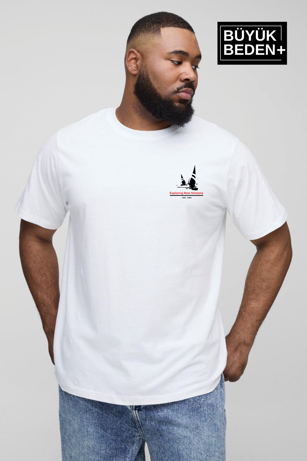 Erkek Büyük Beden Yelken Baskılı 3xl-6xl Bisiklet Yaka Tshırt SPR26BTS510-11