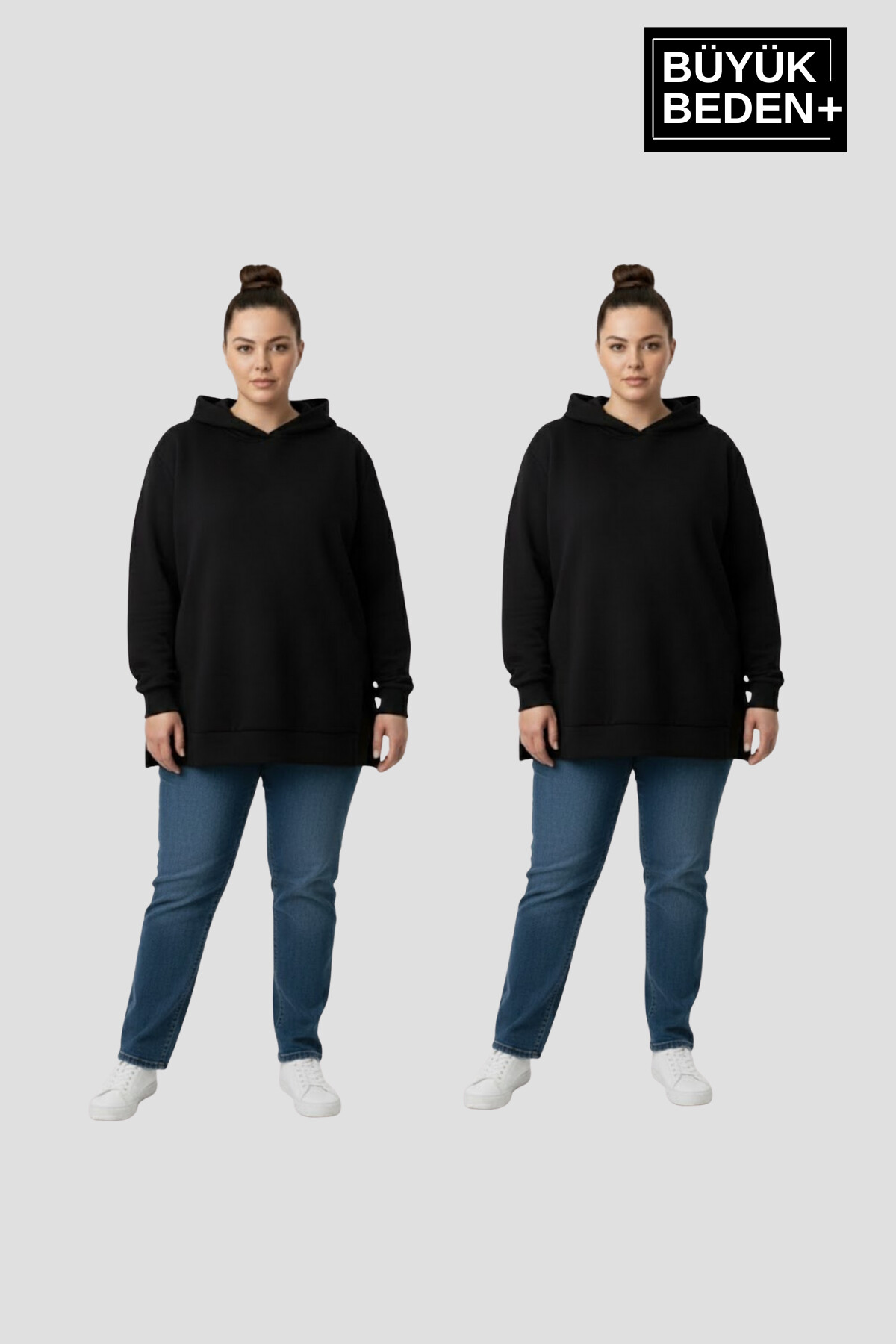 Kadın Büyük Beden 2 li Set Kapşonlu Tunik ince Sweatshırt  SPR26BTK991+2