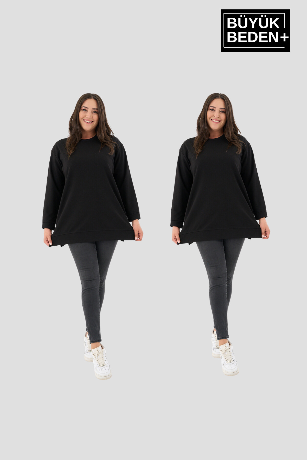 Kadın  Büyük Beden 2li Set ince Sweatshırt Tunik SPR26BTK990+2