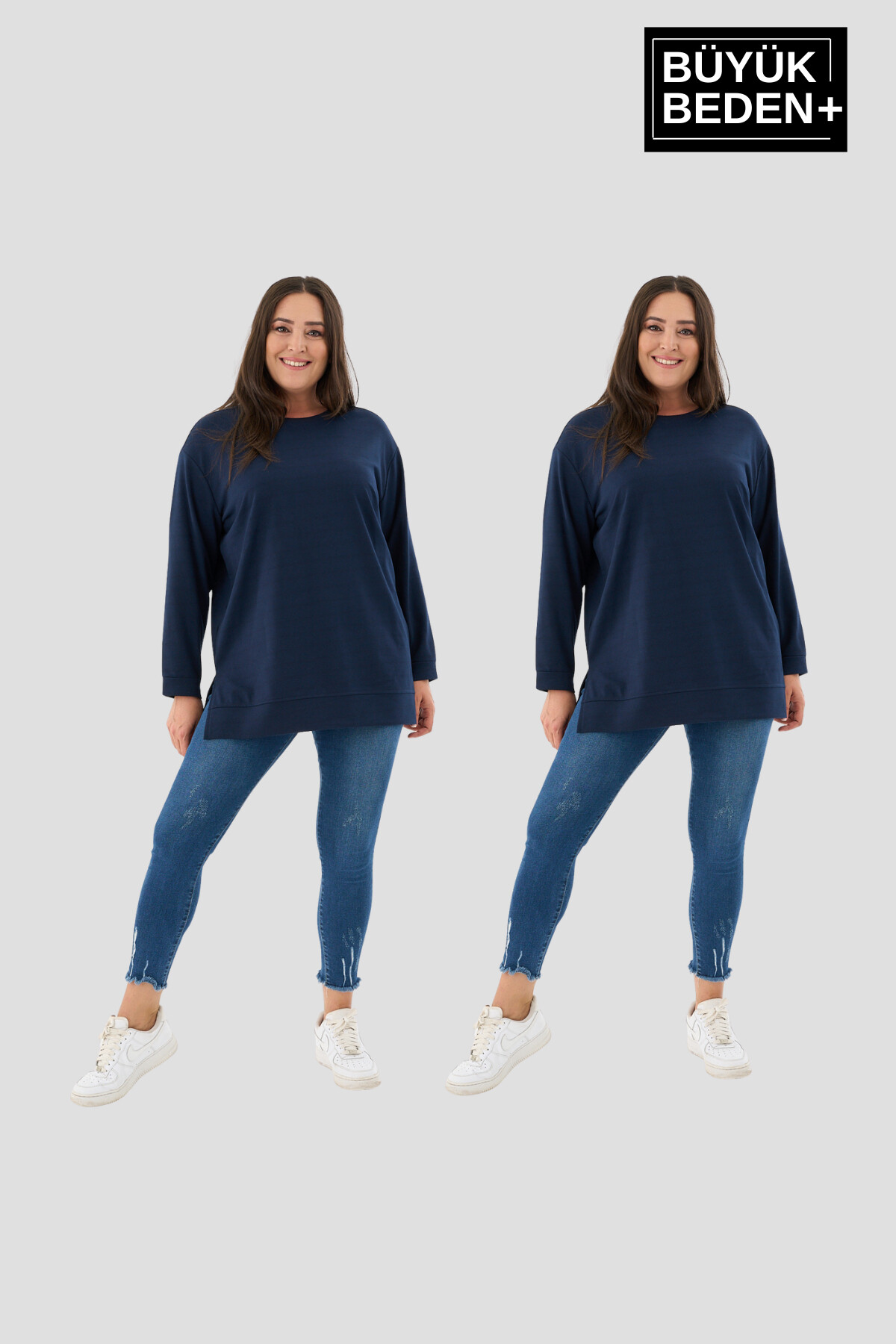 Kadın  Büyük Beden 2li Set ince Sweatshırt Tunik SPR26BTK990+2