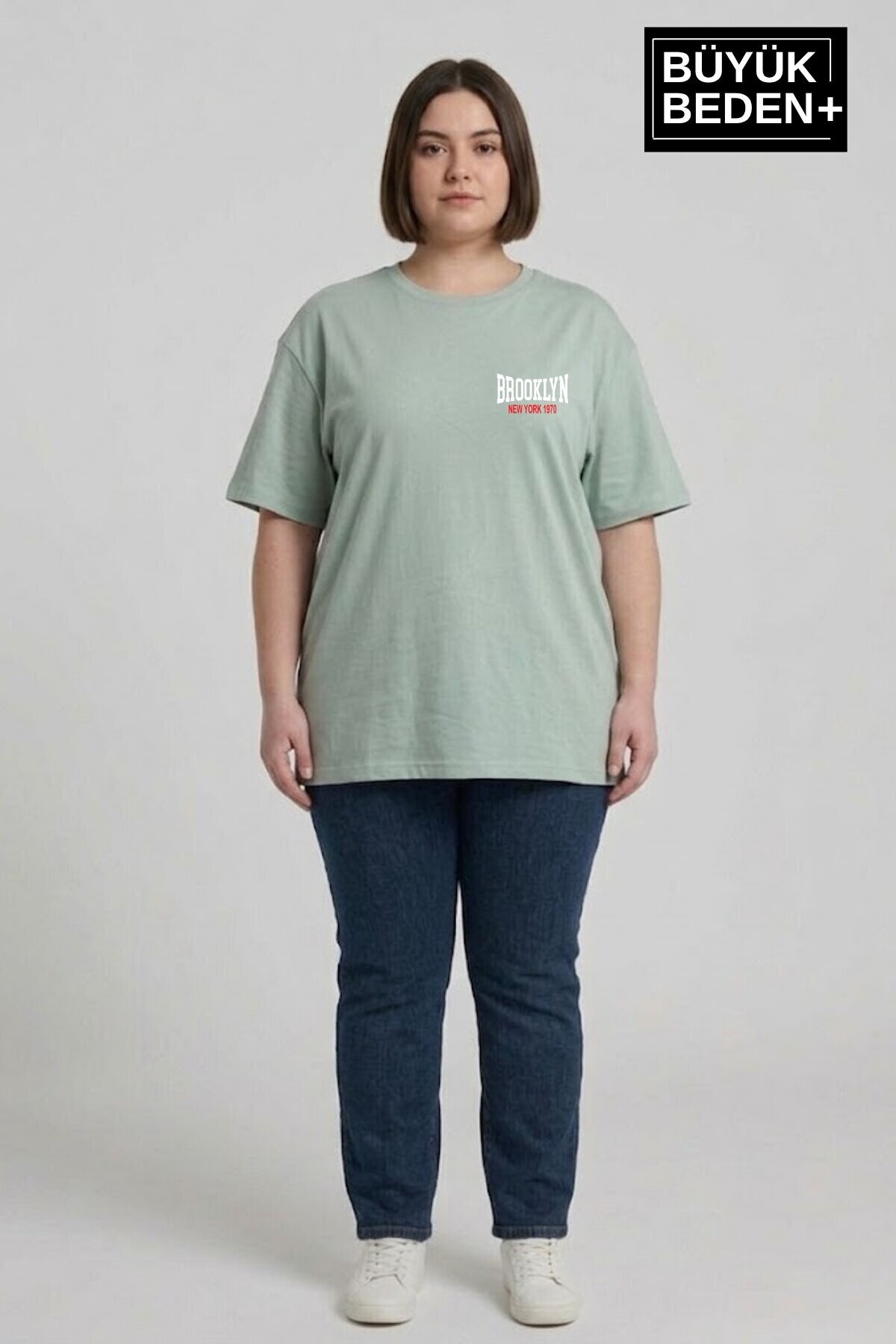 Süperlife Kadın Büyük Beden Brooklyn 1970 Baskılı 3xl-6xl Bisiklet Yaka Tshırt SPR25BTSK510-3