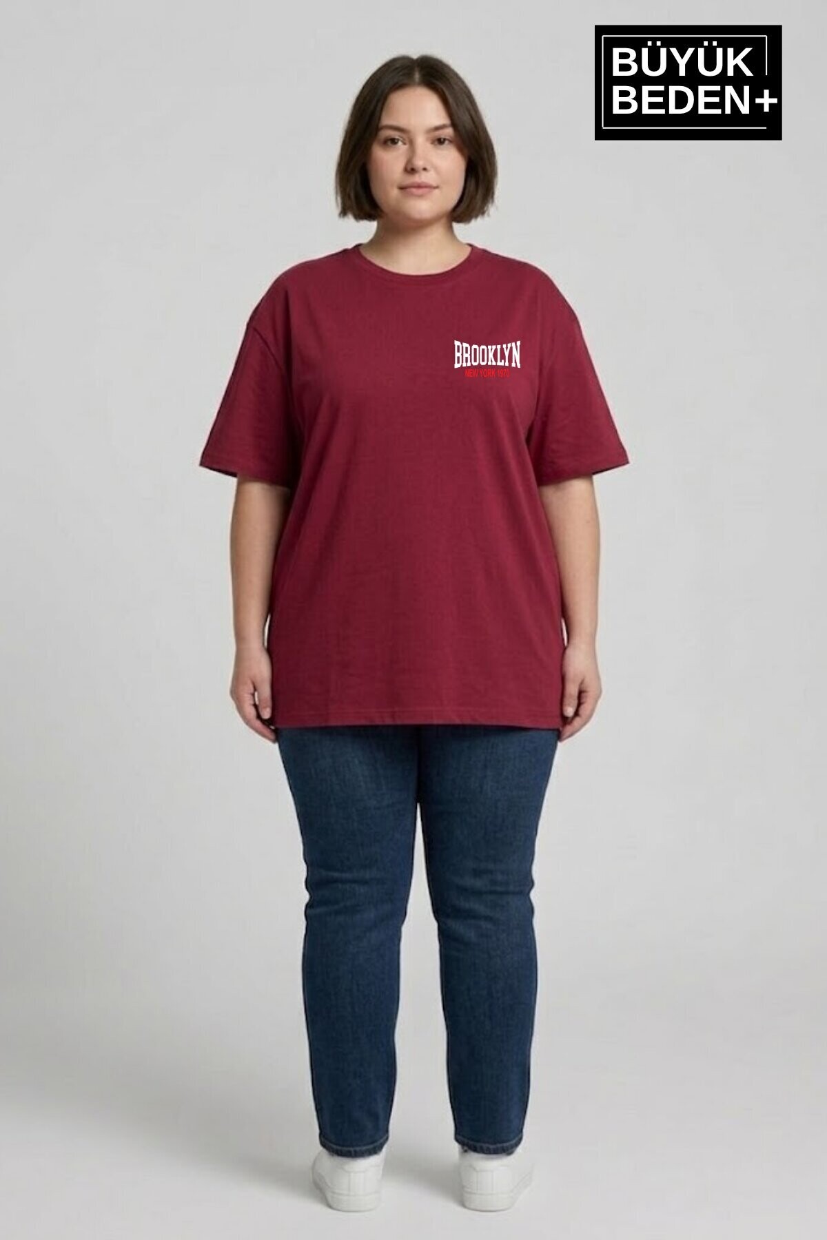Süperlife Kadın Büyük Beden Brooklyn 1970 Baskılı 3xl-6xl Bisiklet Yaka Tshırt SPR25BTSK510-3