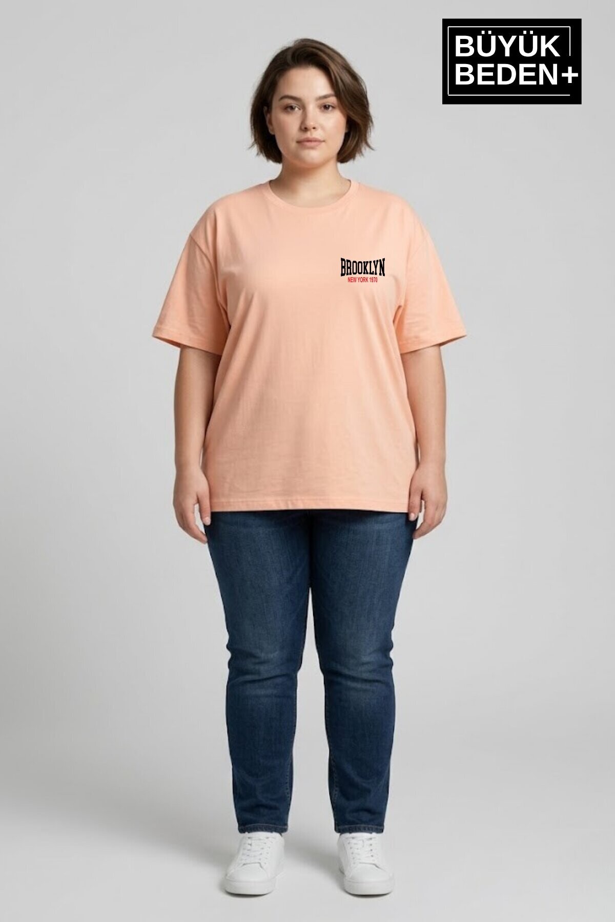 Süperlife Kadın Büyük Beden Brooklyn 1970 Baskılı 3xl-6xl Bisiklet Yaka Tshırt SPR25BTSK510-3
