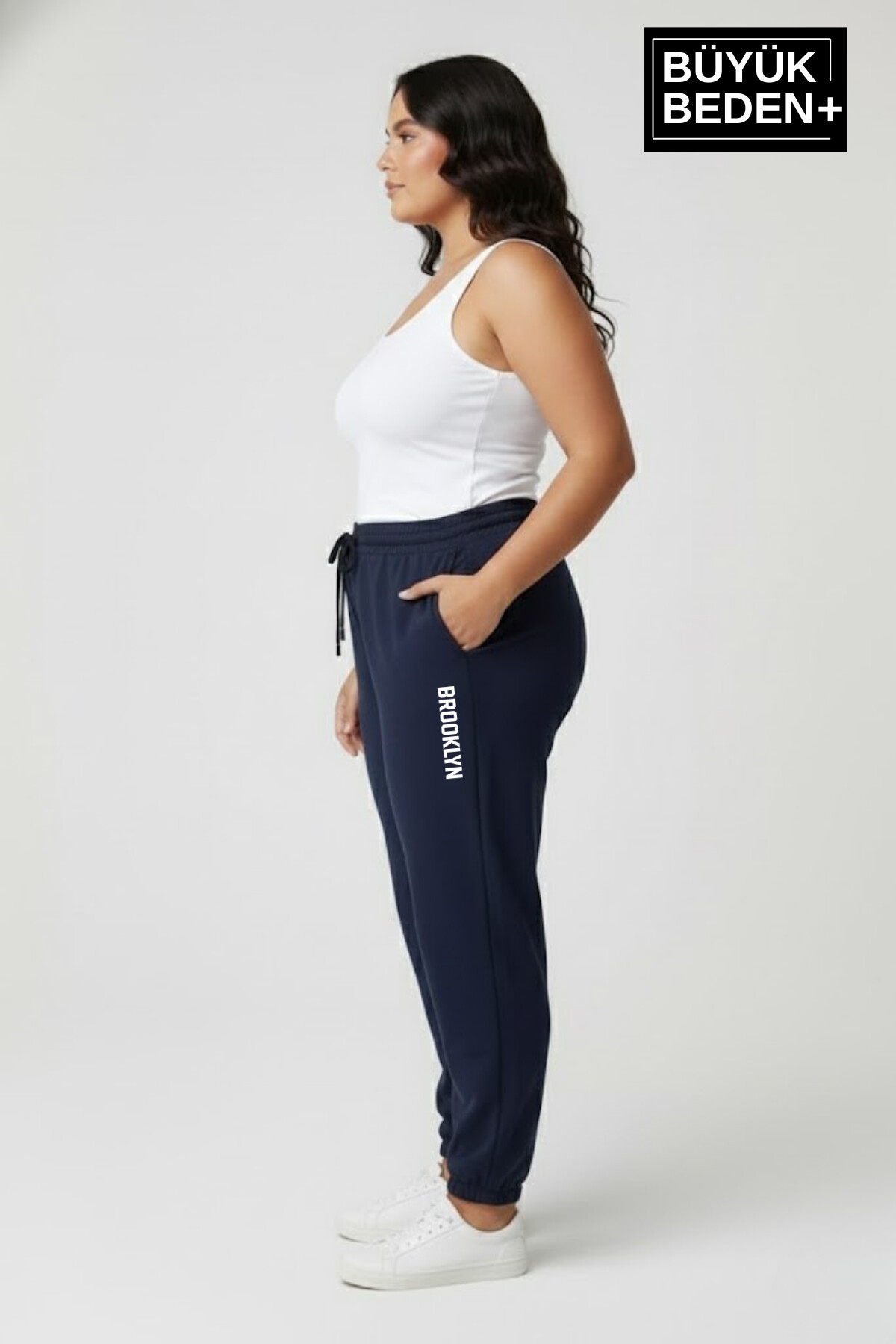 Kadın Büyük Beden BROOKLYN Baskılı Paça Lastikli  Jogger İnce Eşofman Altı  SPR26BEAK951-2