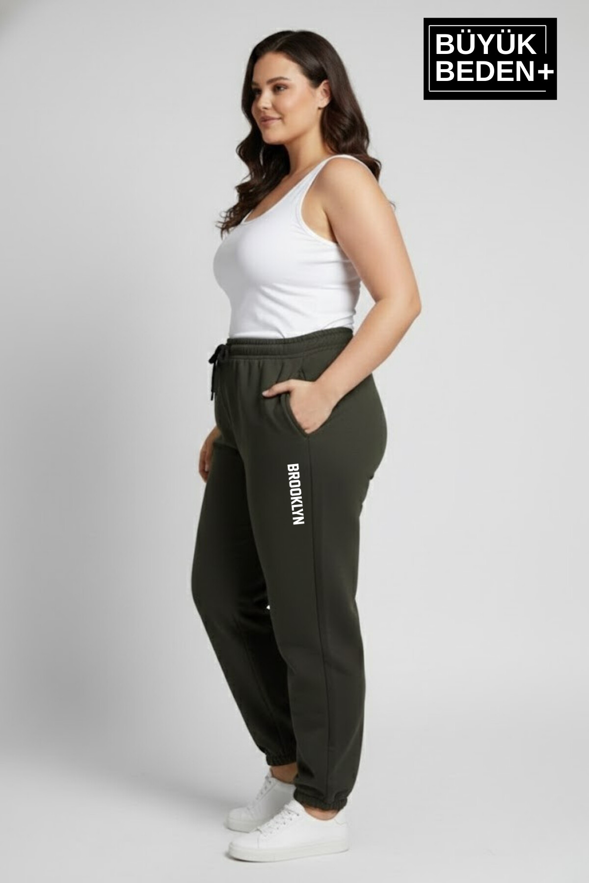 Kadın Büyük Beden BROOKLYN Baskılı Paça Lastikli  Jogger İnce Eşofman Altı  SPR26BEAK951-2