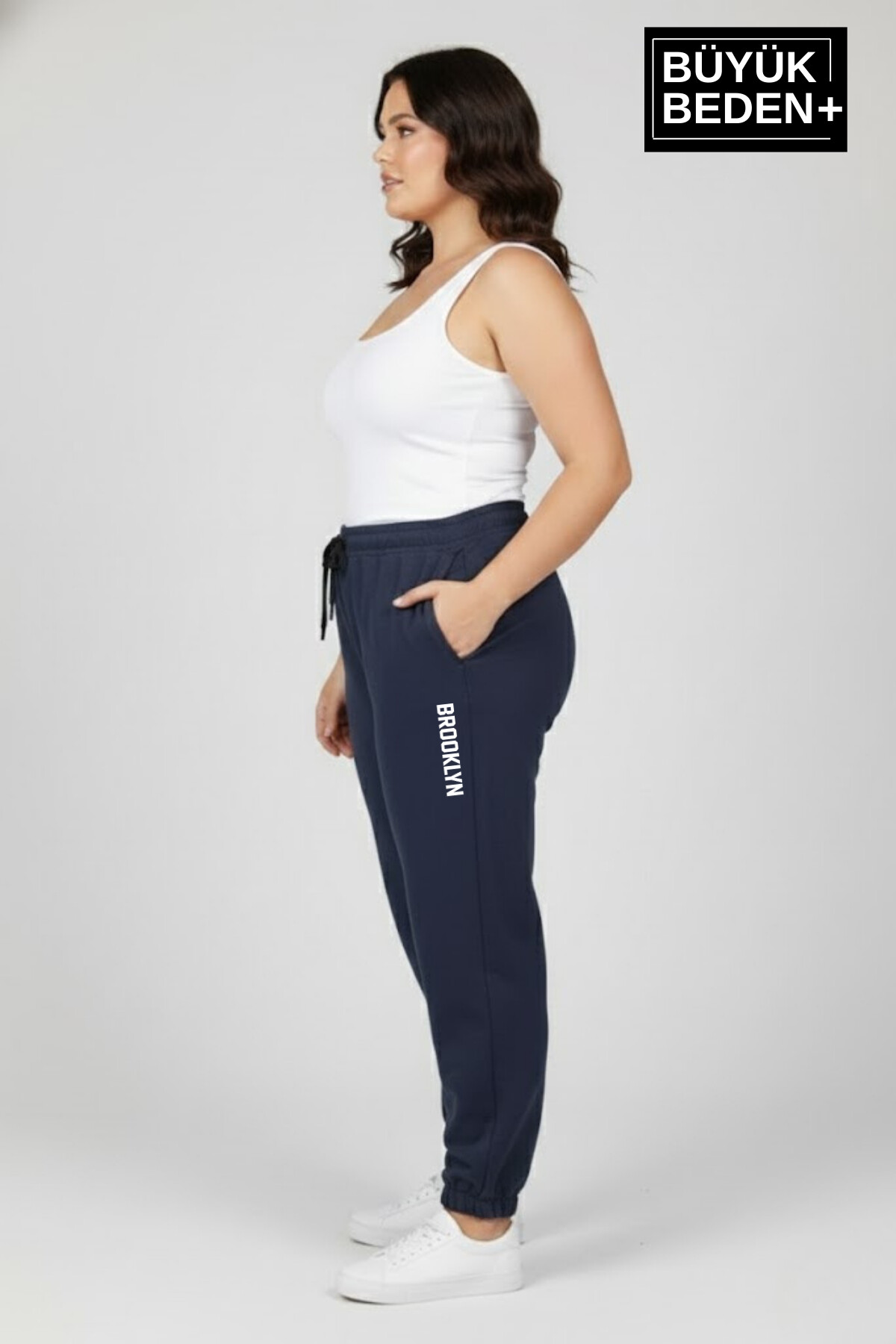 Kadın Büyük Beden BROOKLYN Baskılı Paça Lastikli  Jogger İnce Eşofman Altı  SPR26BEAK951-2