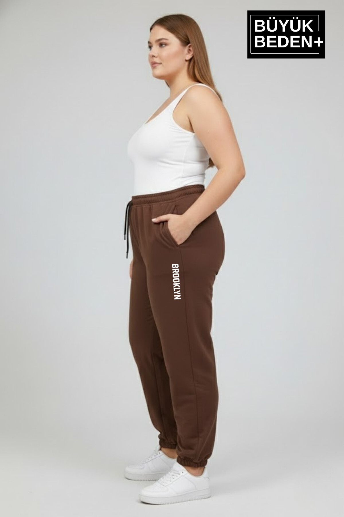 Kadın Büyük Beden BROOKLYN Baskılı Paça Lastikli  Jogger İnce Eşofman Altı  SPR26BEAK951-2