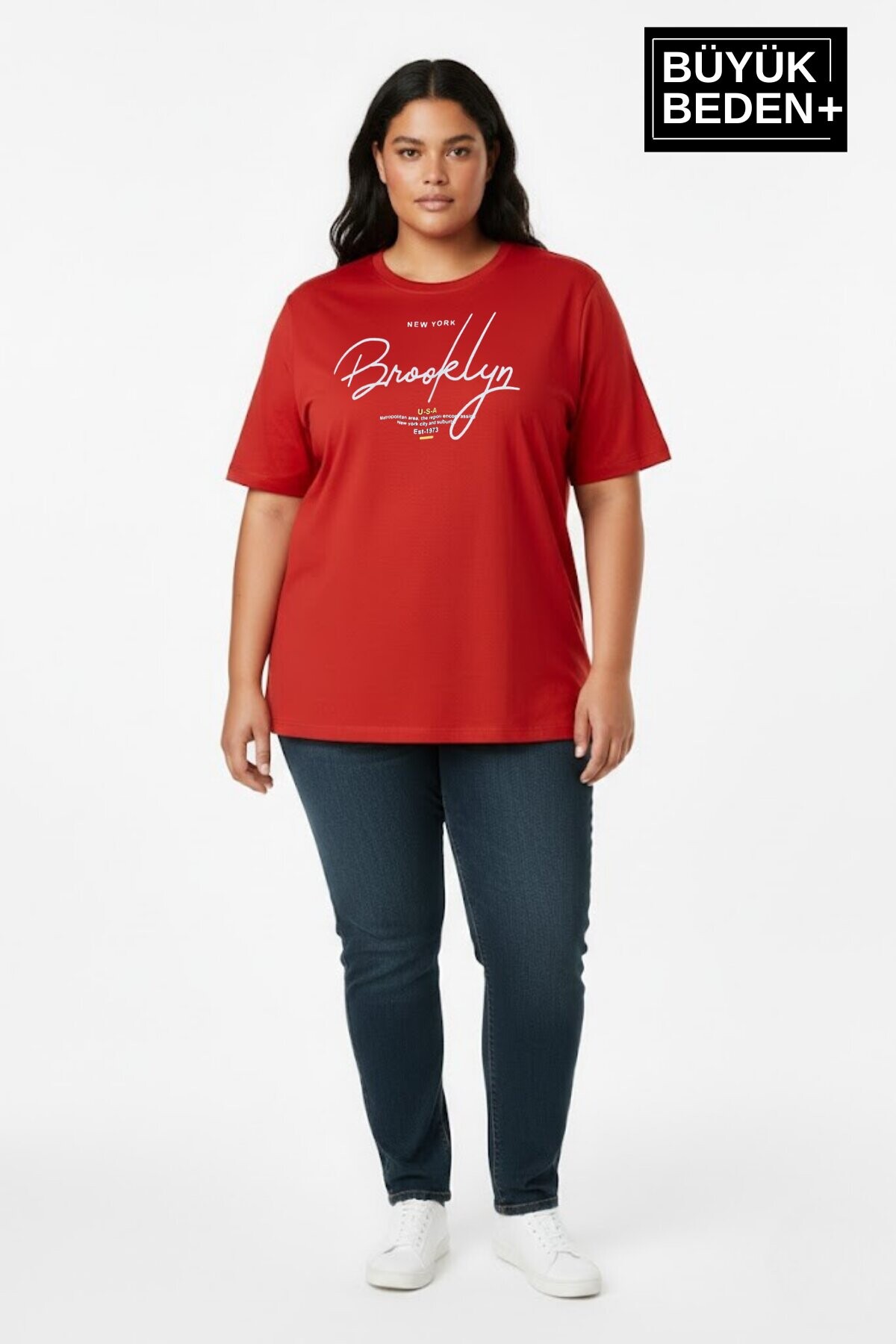Süperlife Kadın Büyük Beden El Yazılı Brooklyn Baskılı 3xl-6xl Bisiklet Yaka Tshırt SPR25BTSK510-6