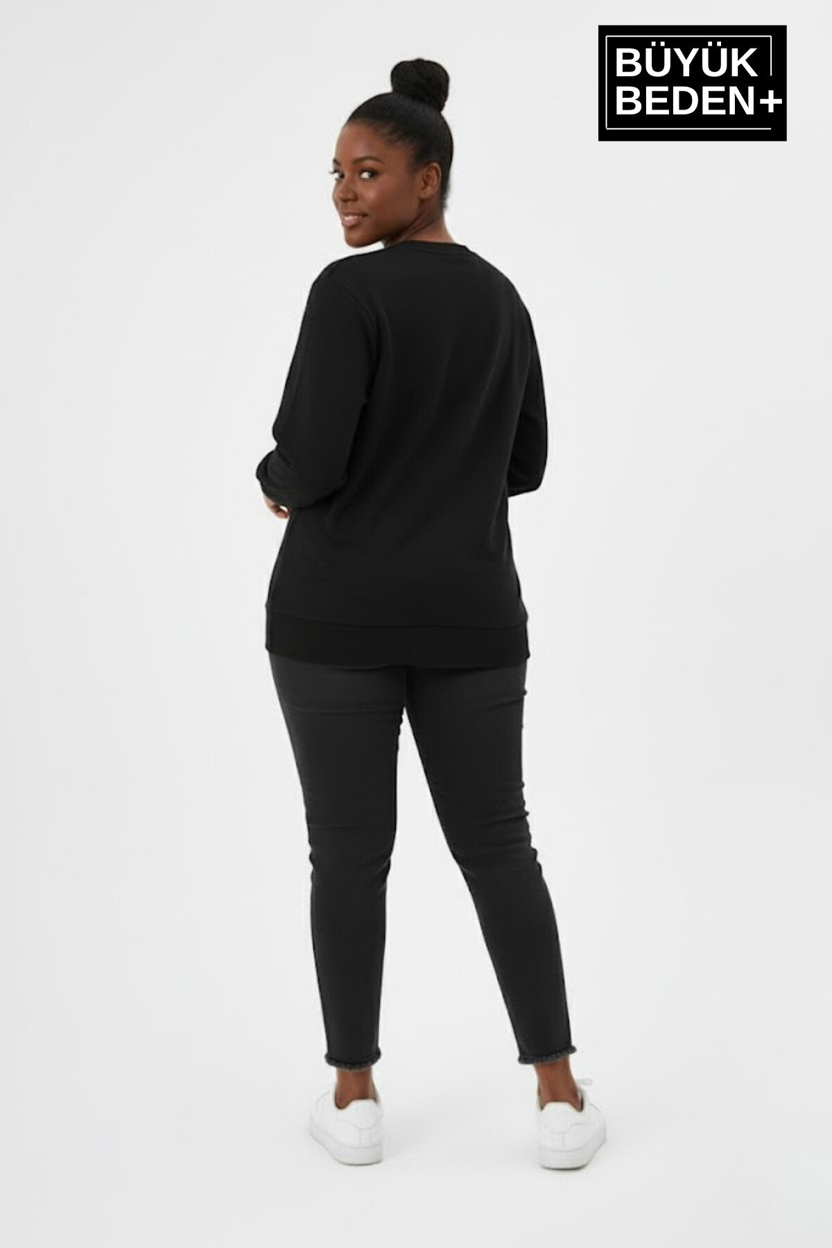 Kadın Büyük Beden El Yazılı Brooklyn Baskılı  Bisiklet Yaka İnce Sweatshirt SPR26BSWK956-6