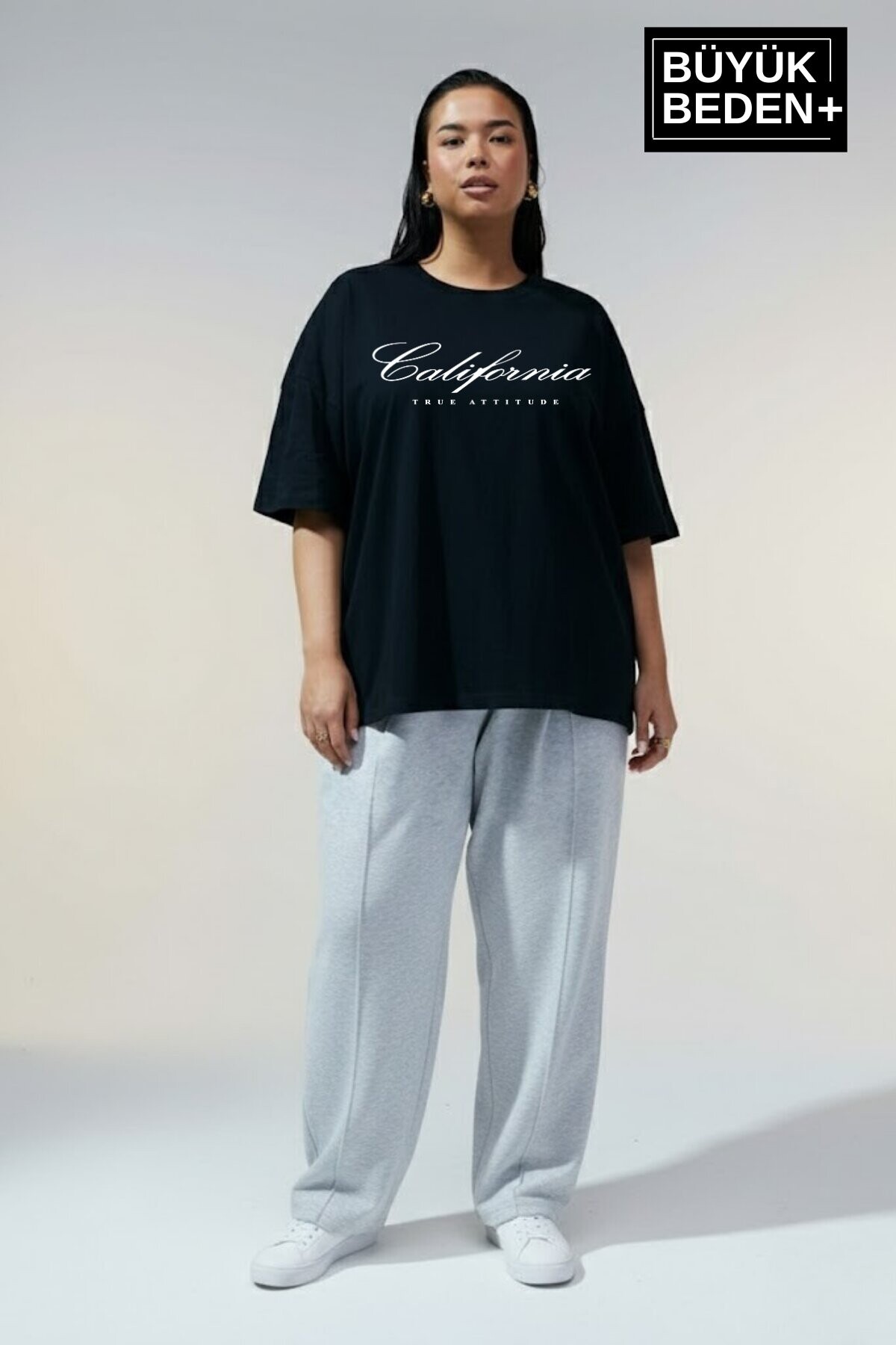 Süperlife Kadın Büyük Beden El Yazılı California Baskılı 3xl-6xl Bisiklet Yaka Tshırt SPR25BTSK510-7