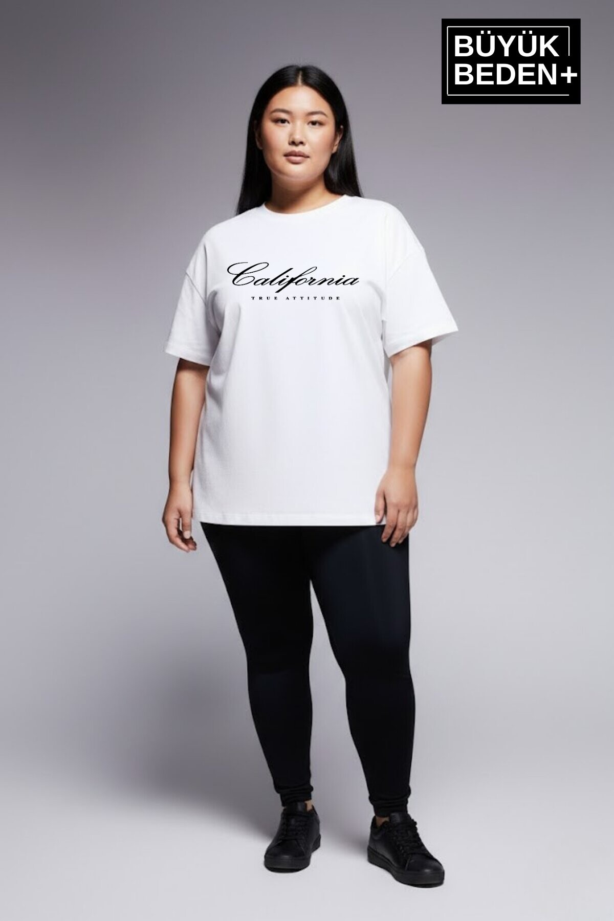 Süperlife Kadın Büyük Beden El Yazılı California Baskılı 3xl-6xl Bisiklet Yaka Tshırt SPR25BTSK510-7