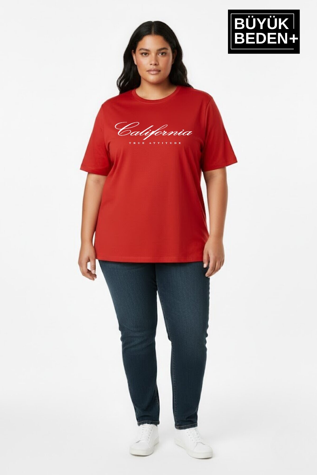 Süperlife Kadın Büyük Beden El Yazılı California Baskılı 3xl-6xl Bisiklet Yaka Tshırt SPR25BTSK510-7