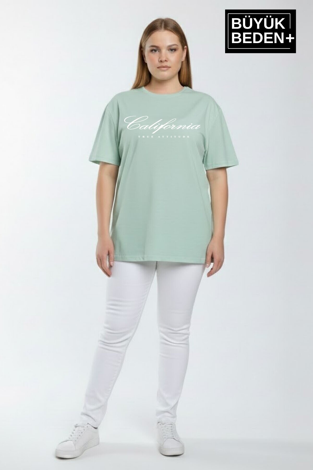 Süperlife Kadın Büyük Beden El Yazılı California Baskılı 3xl-6xl Bisiklet Yaka Tshırt SPR25BTSK510-7