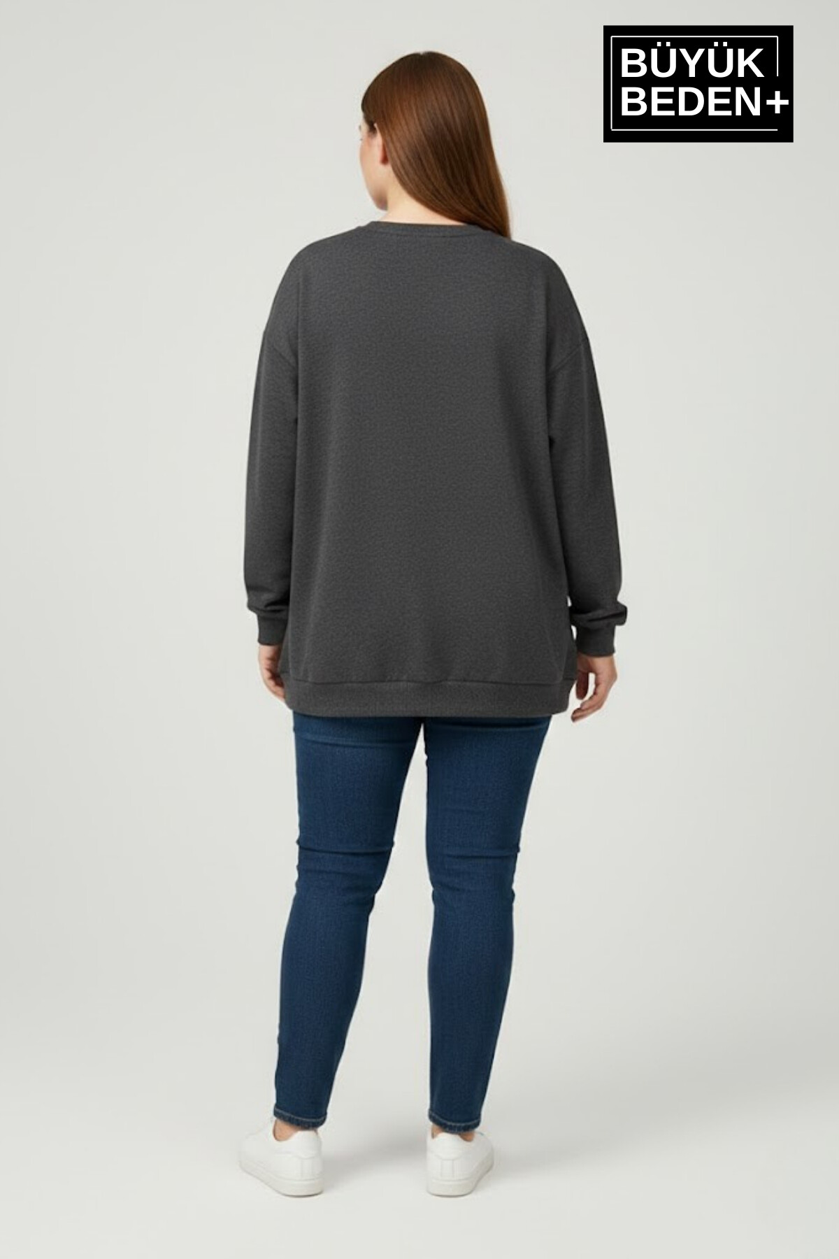 Kadın Büyük Beden El Yazılı California Baskılı Bisiklet Yaka ince Sweatshirt SPR26BSWK956-7