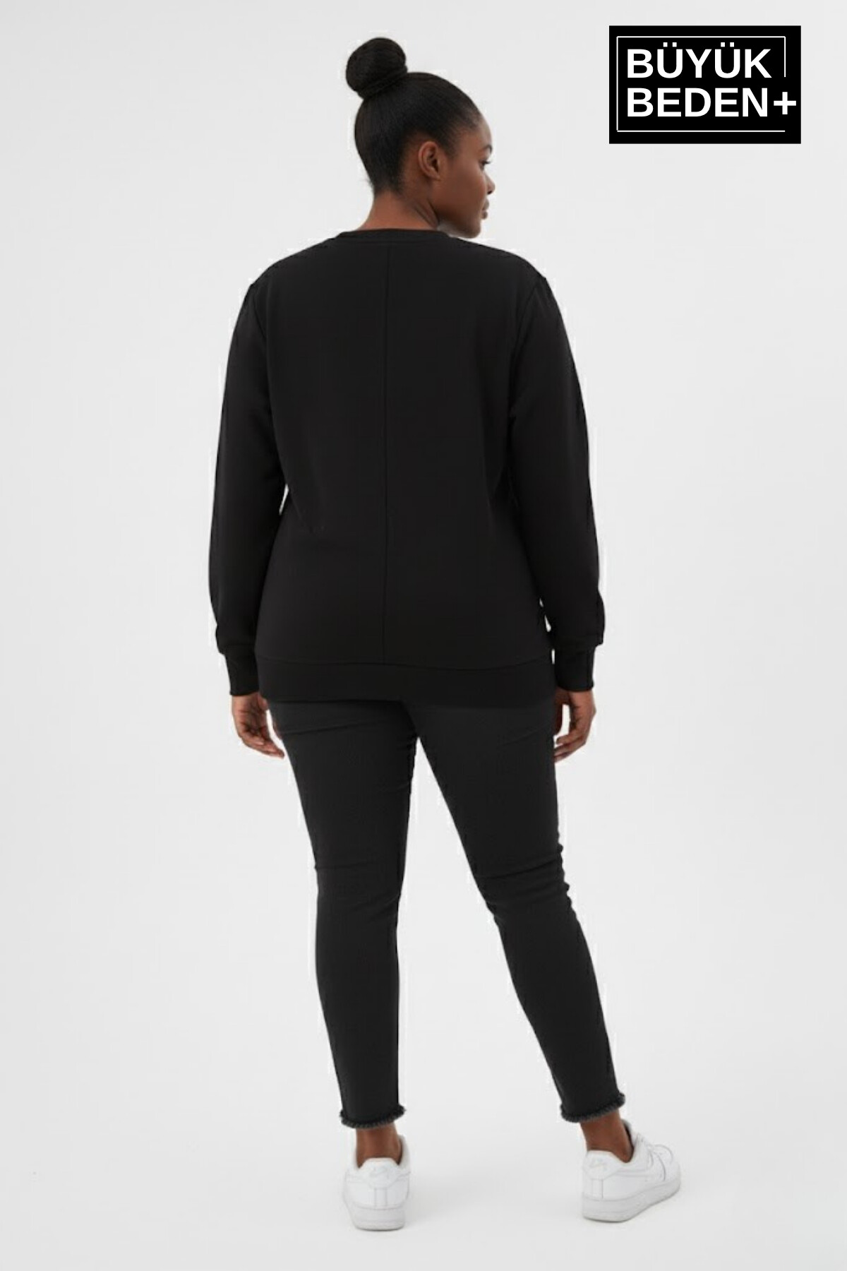 Kadın Büyük Beden El Yazılı California Baskılı Bisiklet Yaka ince Sweatshirt SPR26BSWK956-7