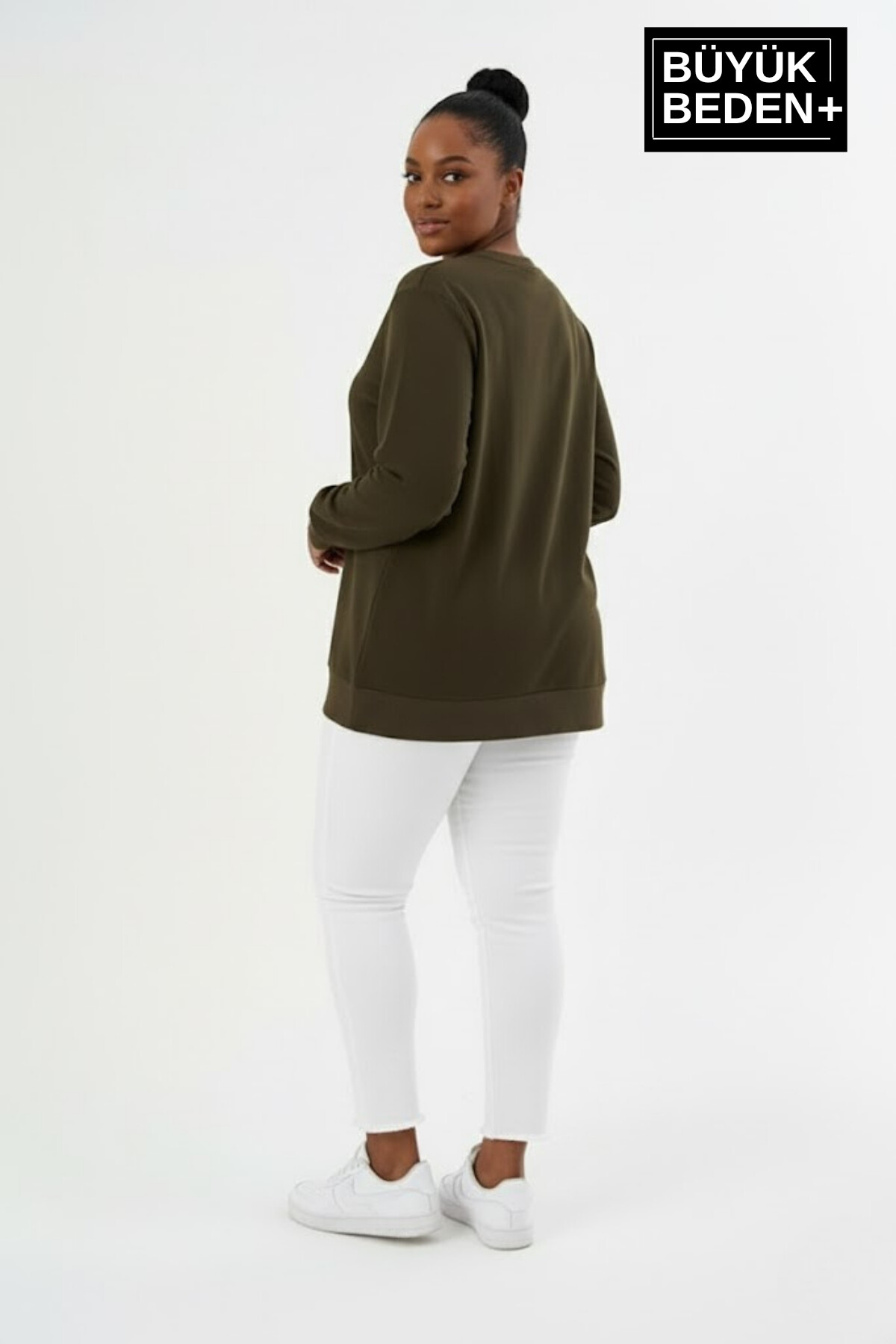 Kadın Büyük Beden El Yazılı California Baskılı Bisiklet Yaka ince Sweatshirt SPR26BSWK956-7