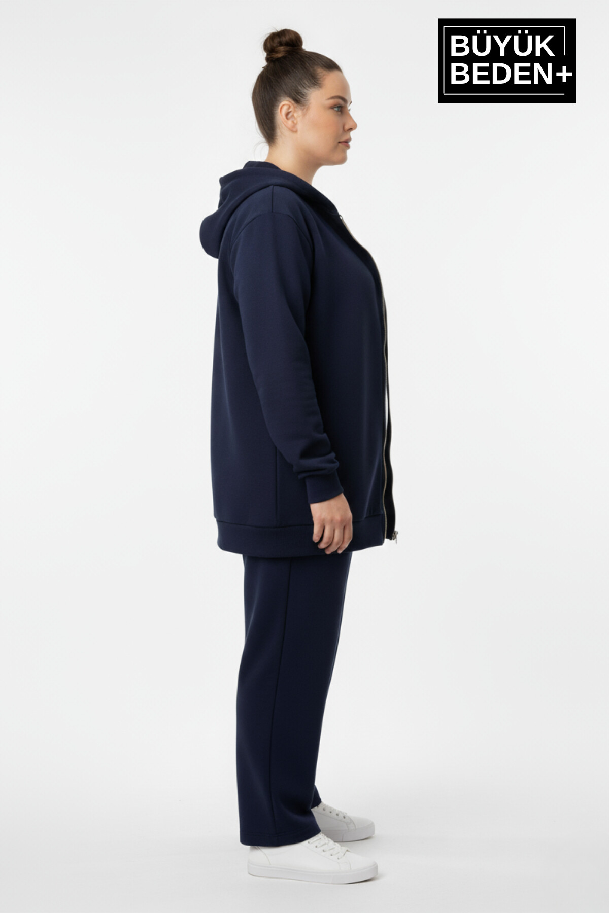 Kadın Büyük Beden Fermuarlı Kapüşonlu 2 liSet ince Sweatshirt Hırka - Rahat Kalıp SPR26BHRK960+2
