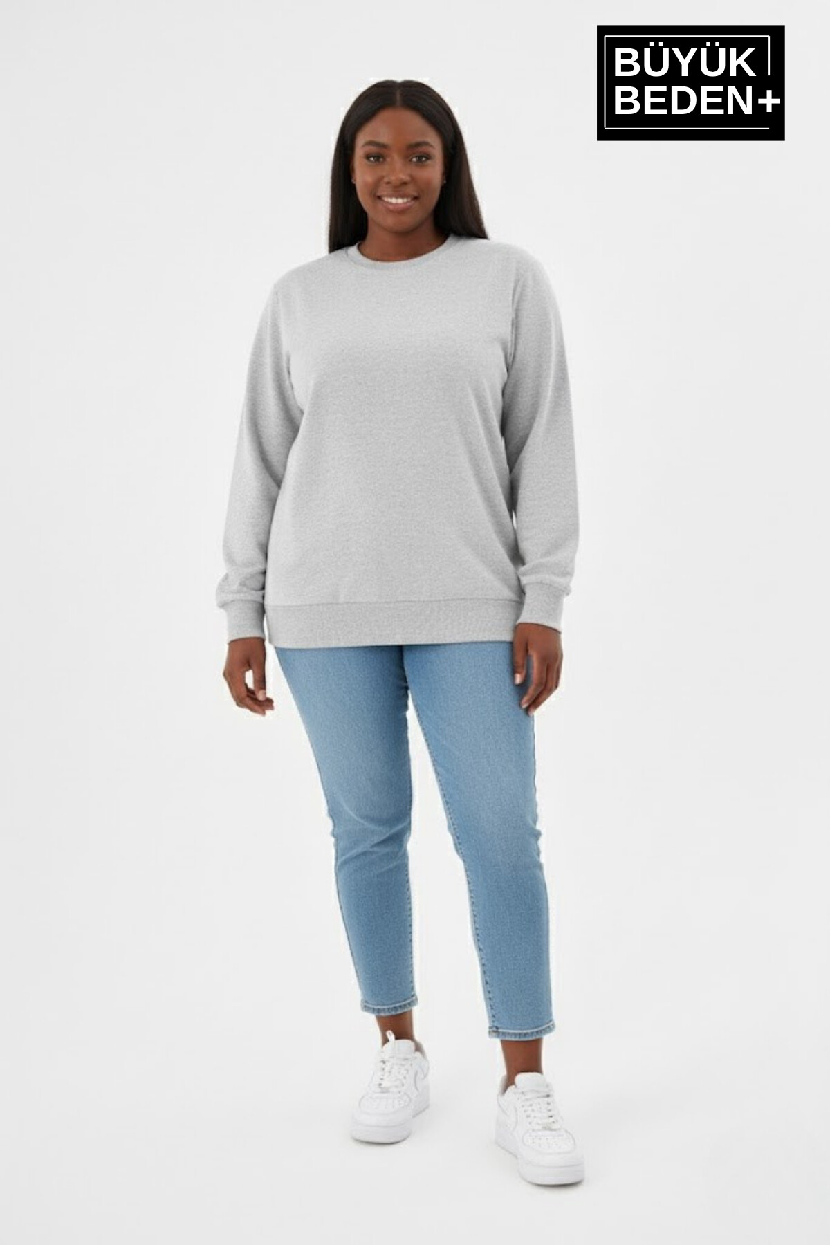 Kadın Büyük Beden İkili Bisiklet Yaka 3lü Set -Rahat Kalıp İnce Sweatshirt SPR26BSW956+3