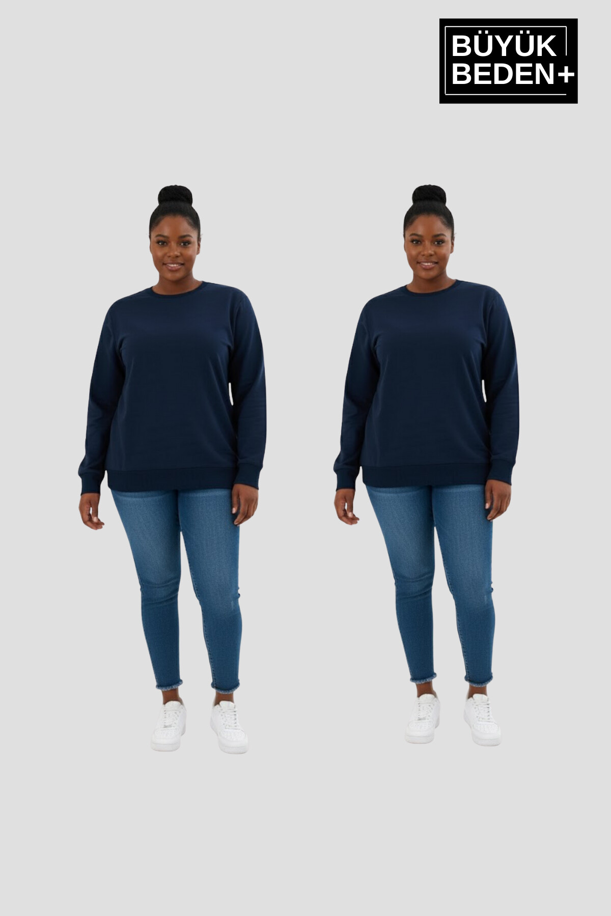 Kadın Büyük Beden Bisiklet Yaka 2’li Set-Rahat Kalıp İnce Sweatshirt SPR26BSWK956+2