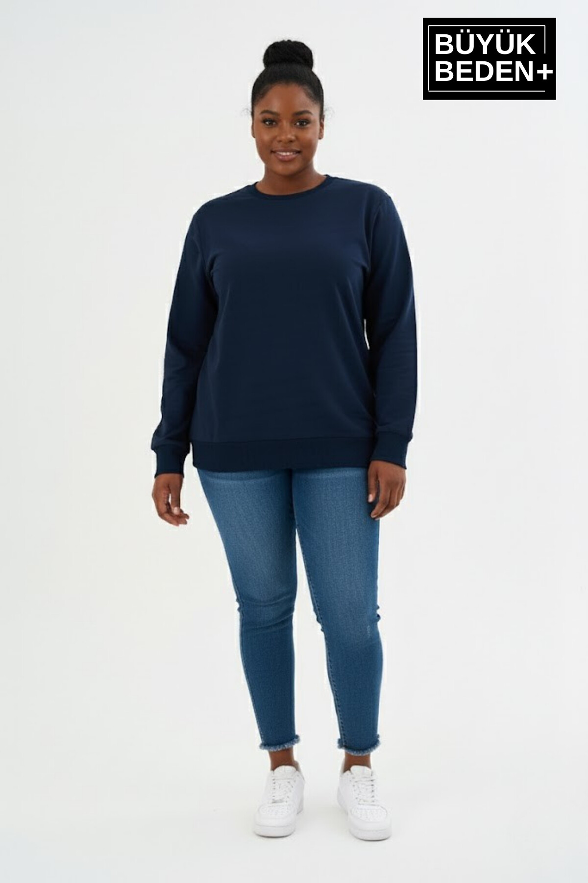 Kadın Büyük Beden Bisiklet Yaka 2’li Set-Rahat Kalıp İnce Sweatshirt SPR26BSWK956+2
