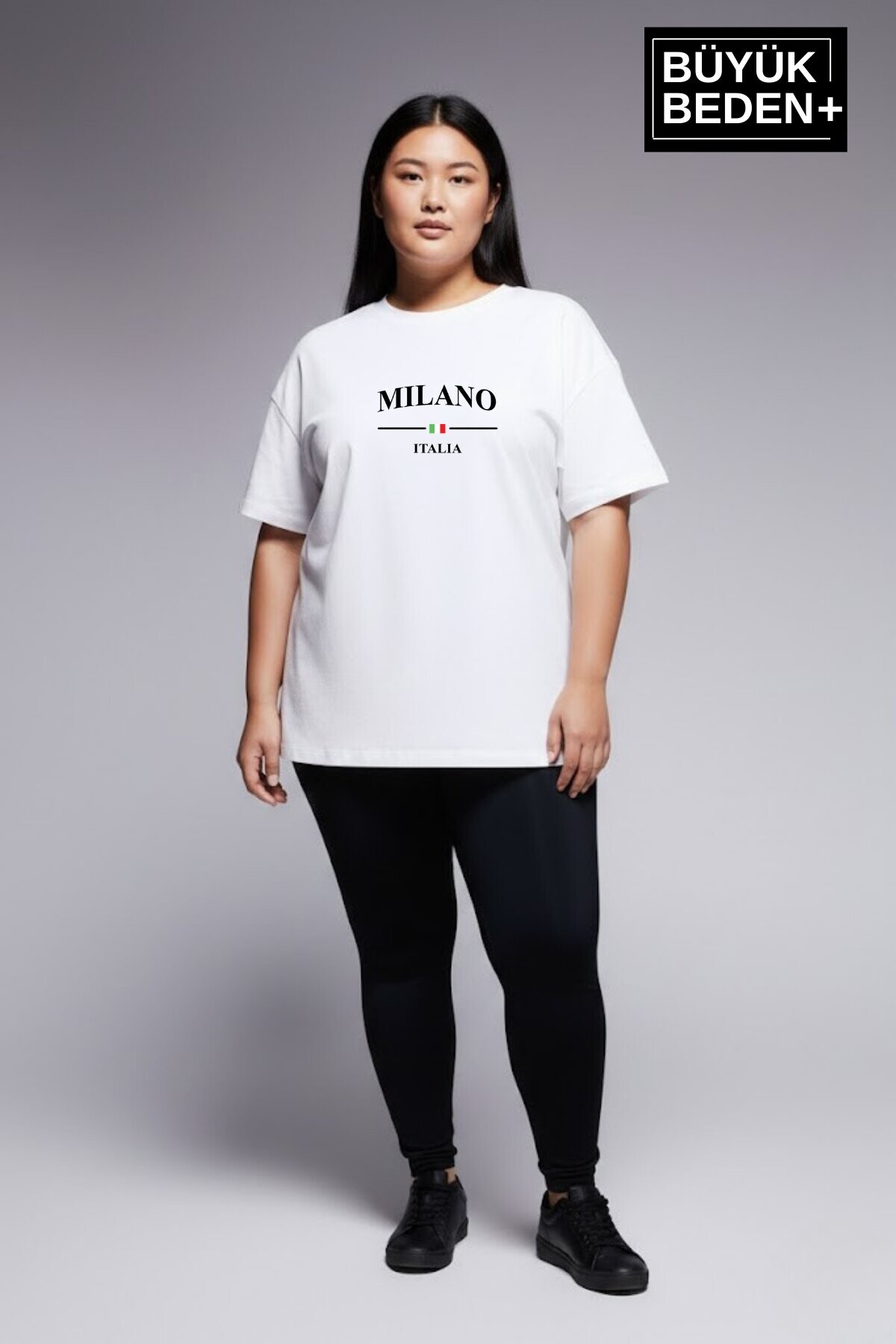 Süperlife Kadın Büyük Beden Milano İtalia Baskılı 3xl-6xl Bisiklet Yaka Tshırt SPR25BTSK510-09