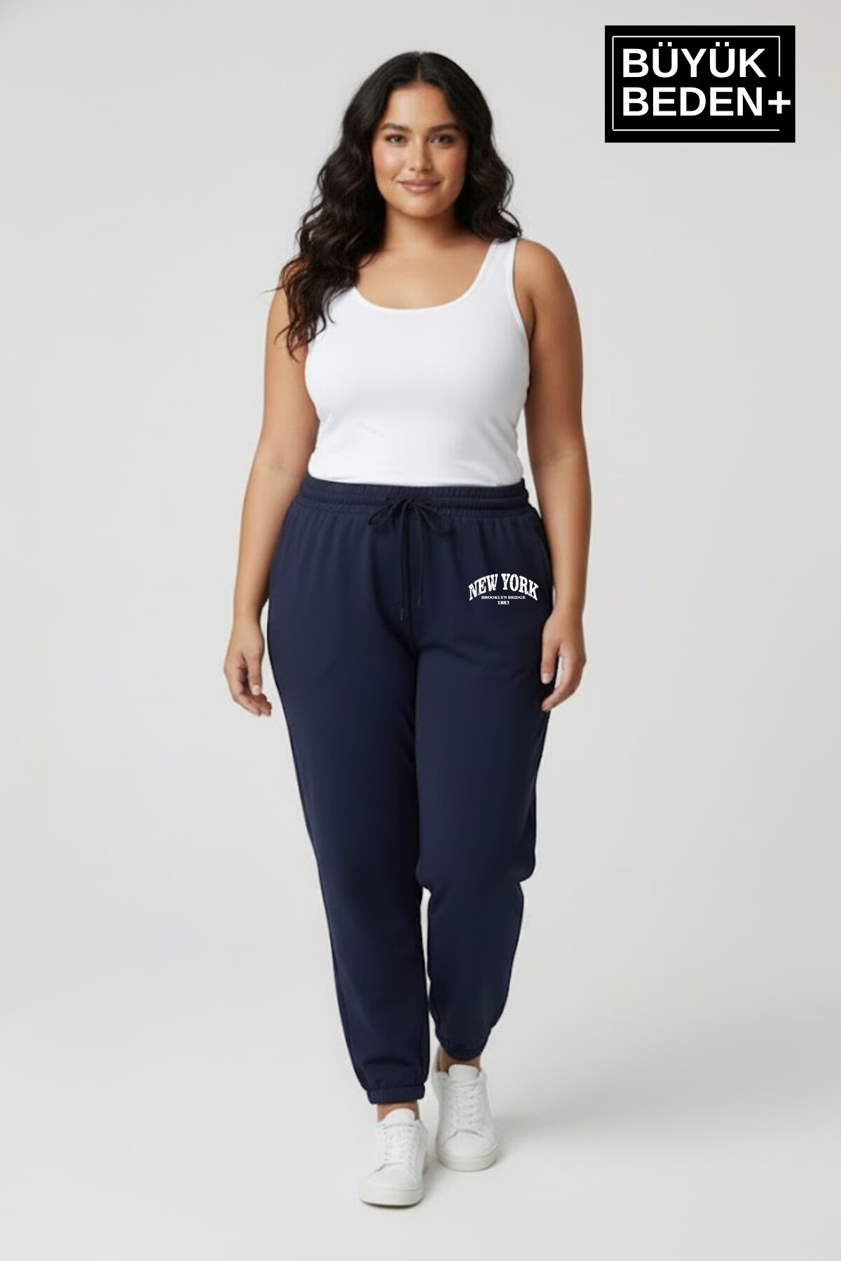 Kadın Büyük Beden New York Paça Lastikli Rahat Kesim Jogger İnce Eşofman Altı SPR26BEAK951-5