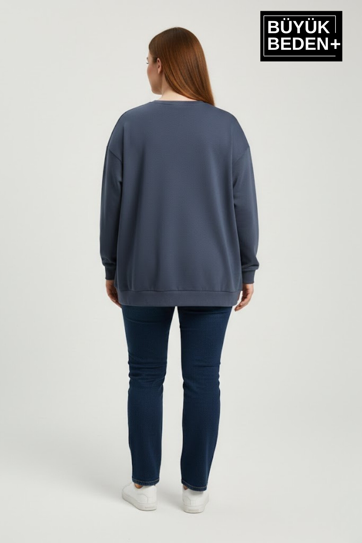 Kadın Büyük Beden NY Newyork Baskılı Bisiklet Yaka ince Sweatshirt SPR26BSWK956-15