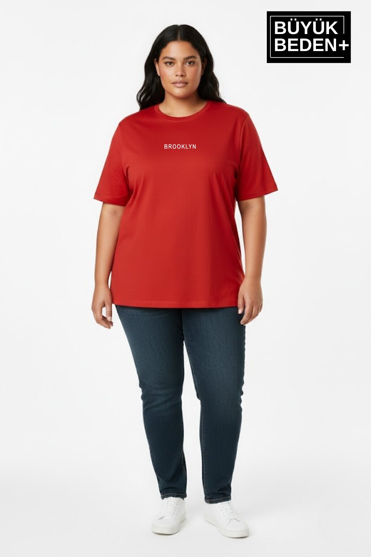 Süperlife Kadın Büyük Beden Orta Brooklyn Baskılı  3xl-6xl Bisiklet Yaka Tshırt SPR26BTSK510-8
