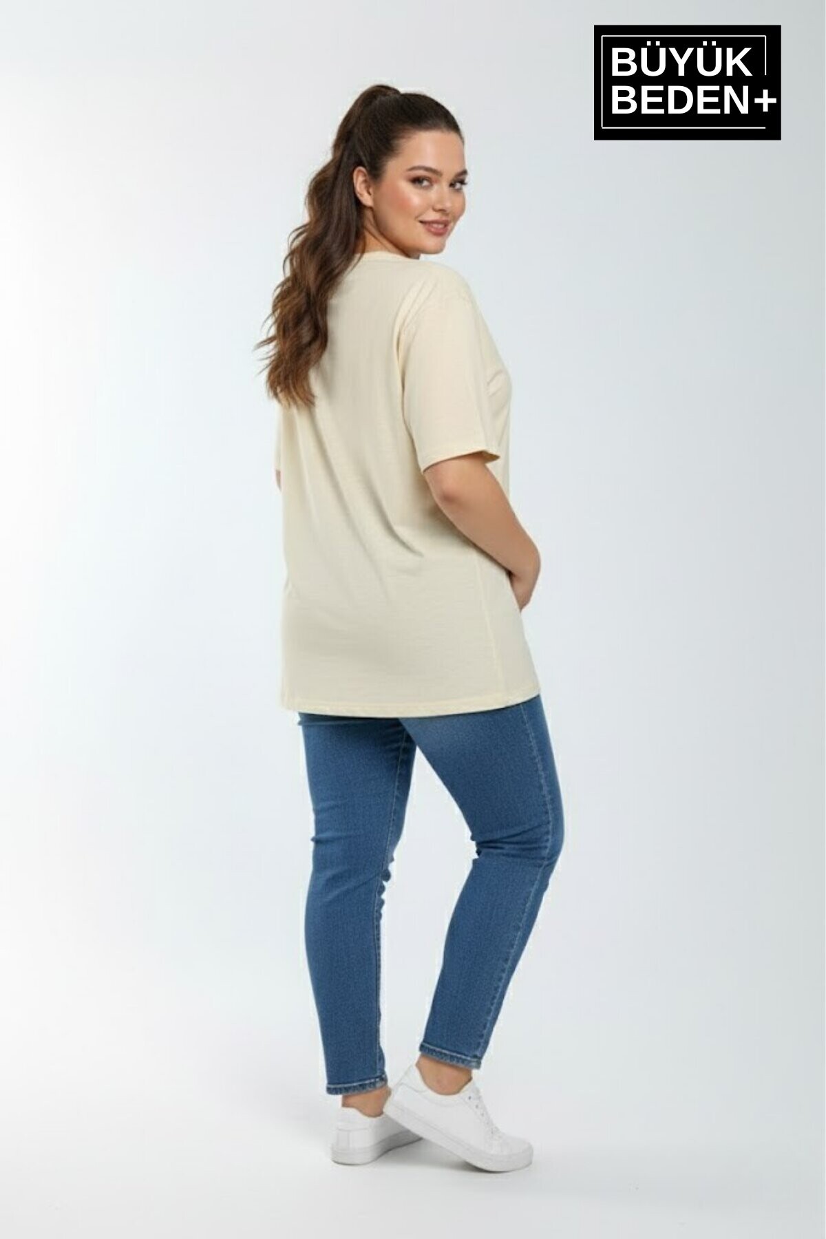 Süperlife Kadın Büyük Beden Orta Brooklyn Baskılı  3xl-6xl Bisiklet Yaka Tshırt SPR26BTSK510-8