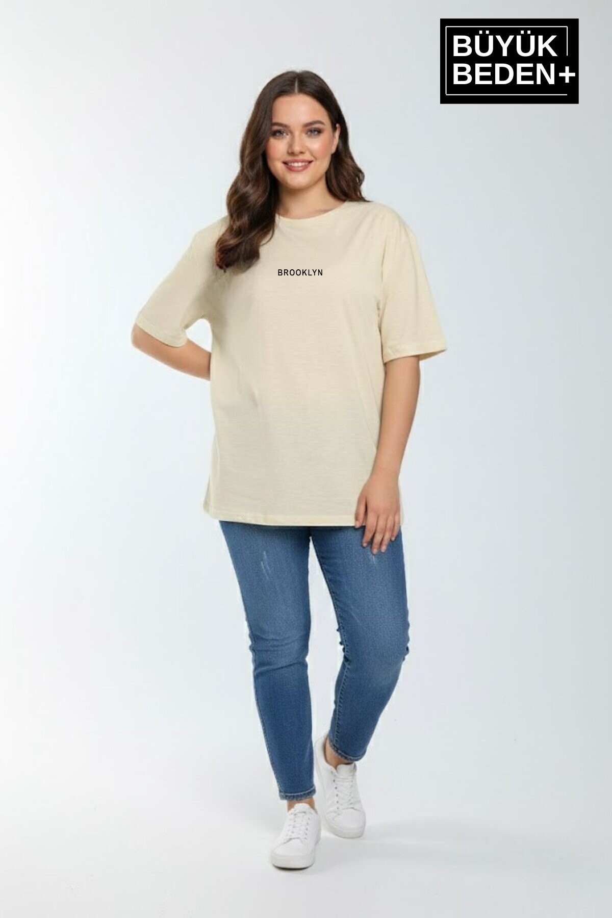 Süperlife Kadın Büyük Beden Orta Brooklyn Baskılı  3xl-6xl Bisiklet Yaka Tshırt SPR26BTSK510-8