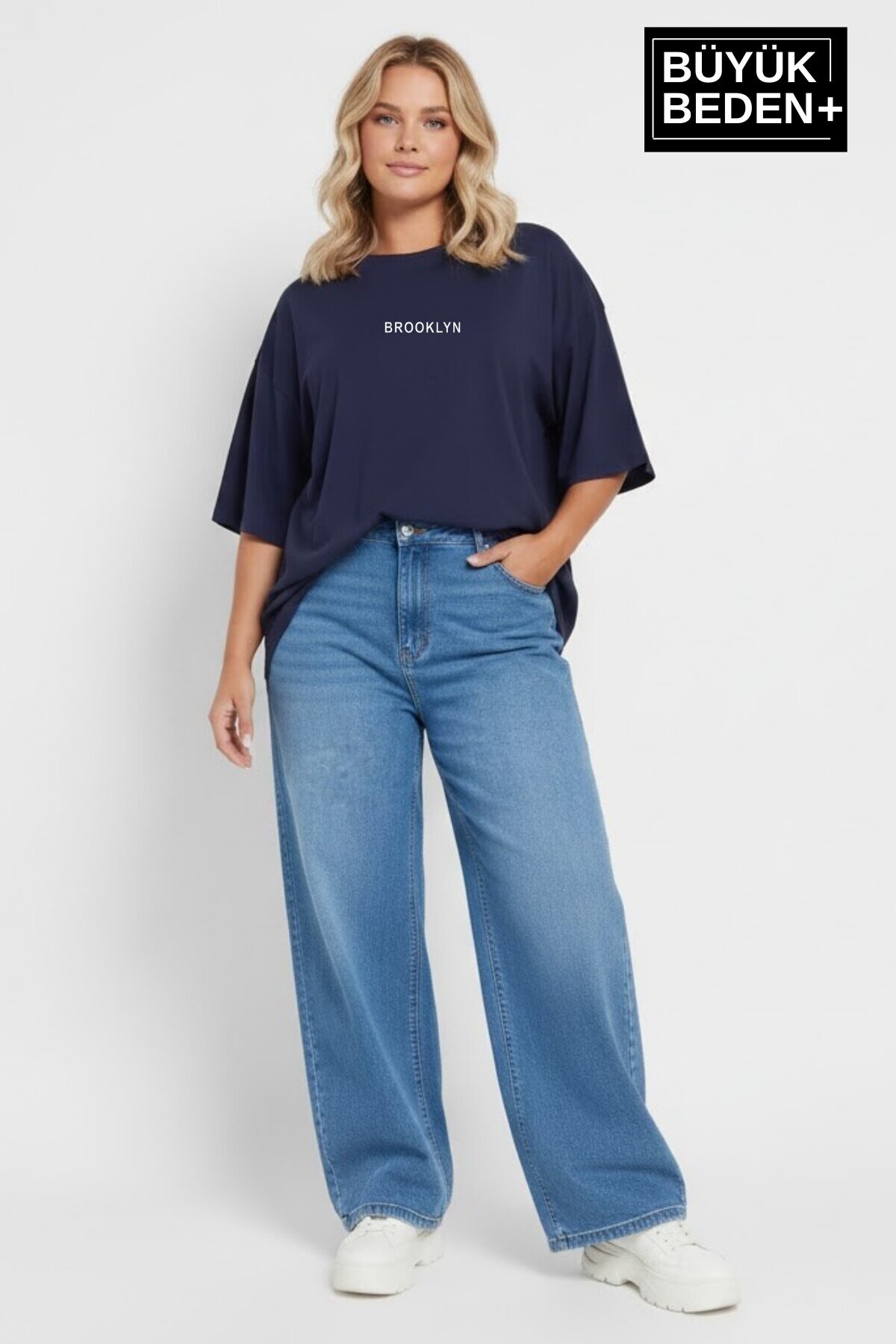 Süperlife Kadın Büyük Beden Orta Brooklyn Baskılı  3xl-6xl Bisiklet Yaka Tshırt SPR26BTSK510-8