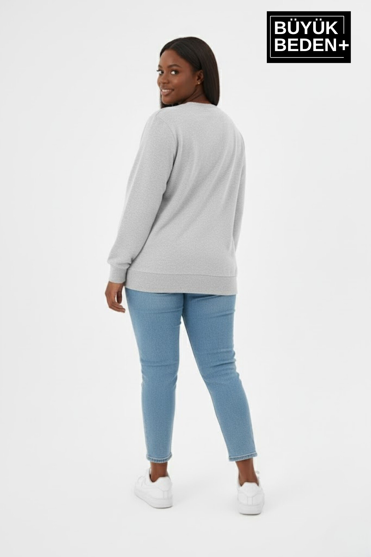 Kadın Büyük Beden Orta Brooklyn Baskılı Bisiklet Yaka İnce Sweatshirt SPR26BSWK956-8
