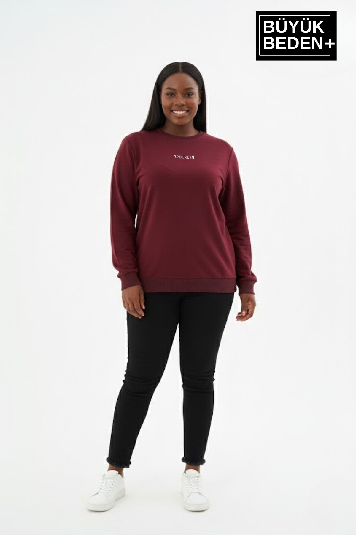 Kadın Büyük Beden Orta Brooklyn Baskılı Bisiklet Yaka İnce Sweatshirt SPR26BSWK956-8