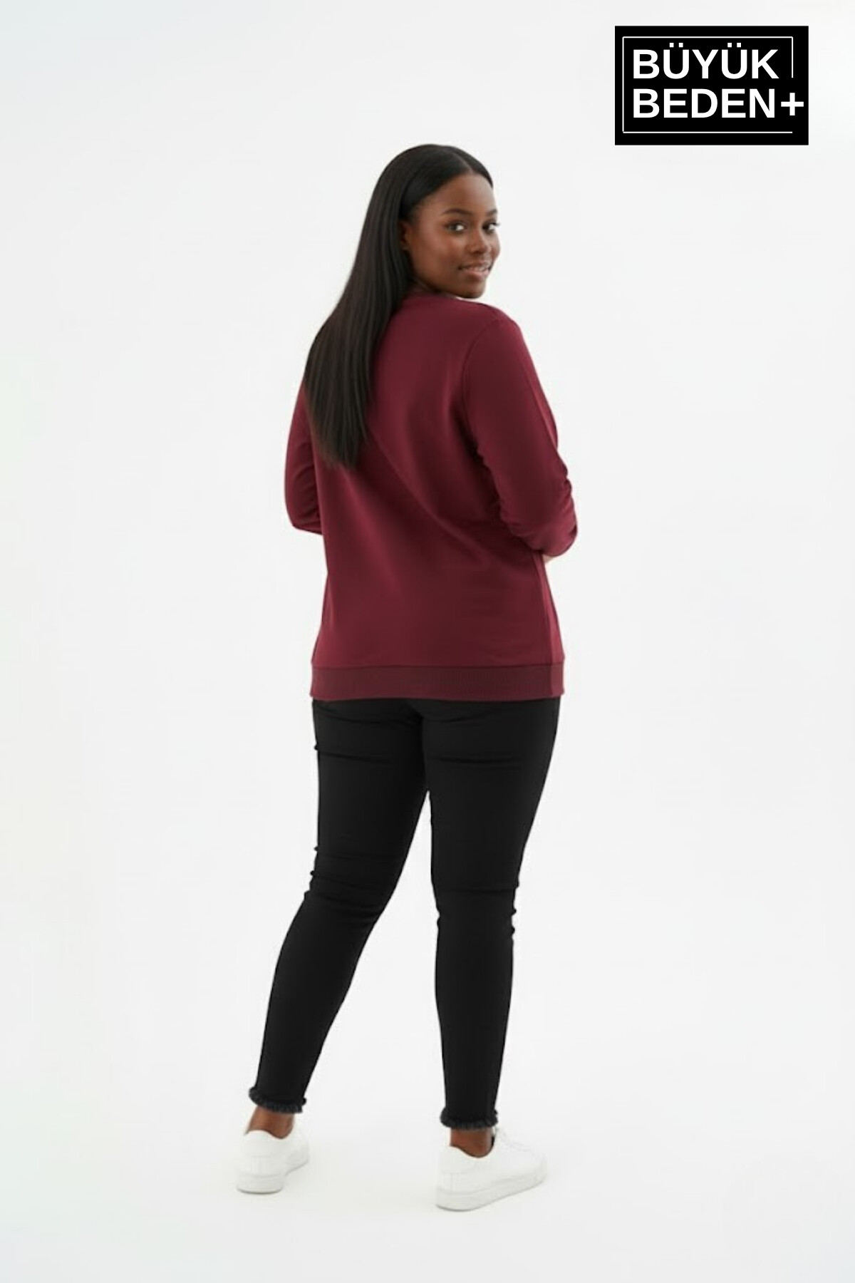 Kadın Büyük Beden Orta Brooklyn Baskılı Bisiklet Yaka İnce Sweatshirt SPR26BSWK956-8