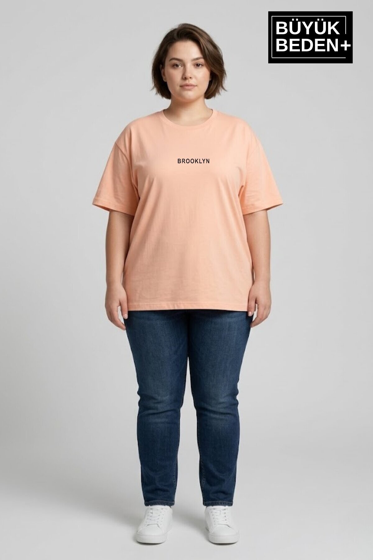 Süperlife Kadın Büyük Beden Orta Brooklyn Baskılı  3xl-6xl Bisiklet Yaka Tshırt SPR26BTSK510-8