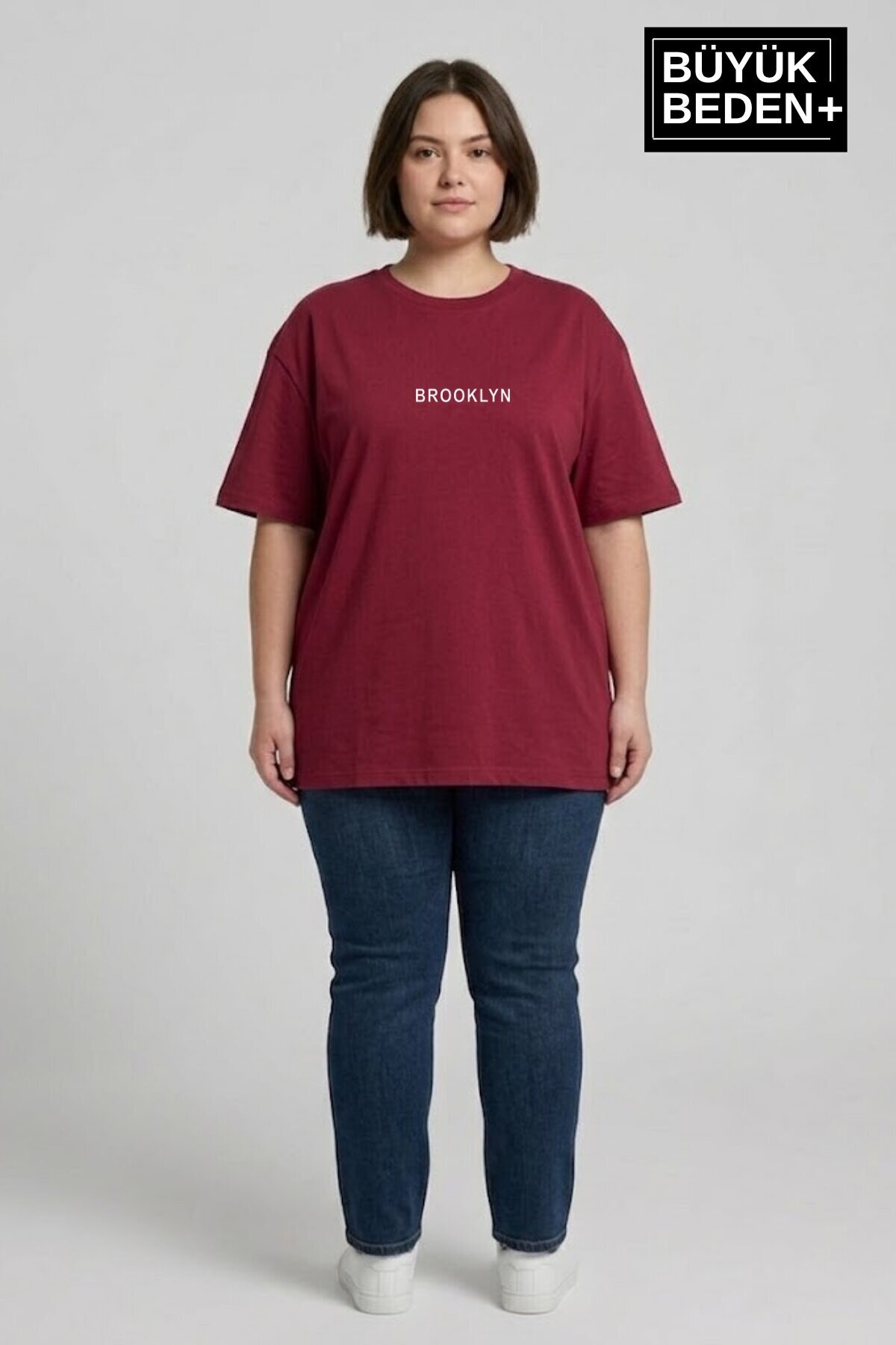 Süperlife Kadın Büyük Beden Orta Brooklyn Baskılı  3xl-6xl Bisiklet Yaka Tshırt SPR26BTSK510-8